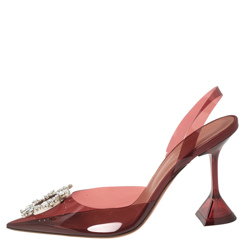 

Amina Muaddi Burgundy PVC Begum Glass Slingback Pumps Size