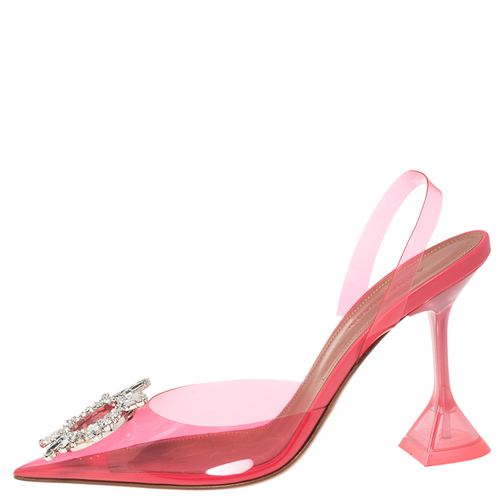 

Amina Muaddi Hot Pink PVC Begum Glass Slingback Pumps Size