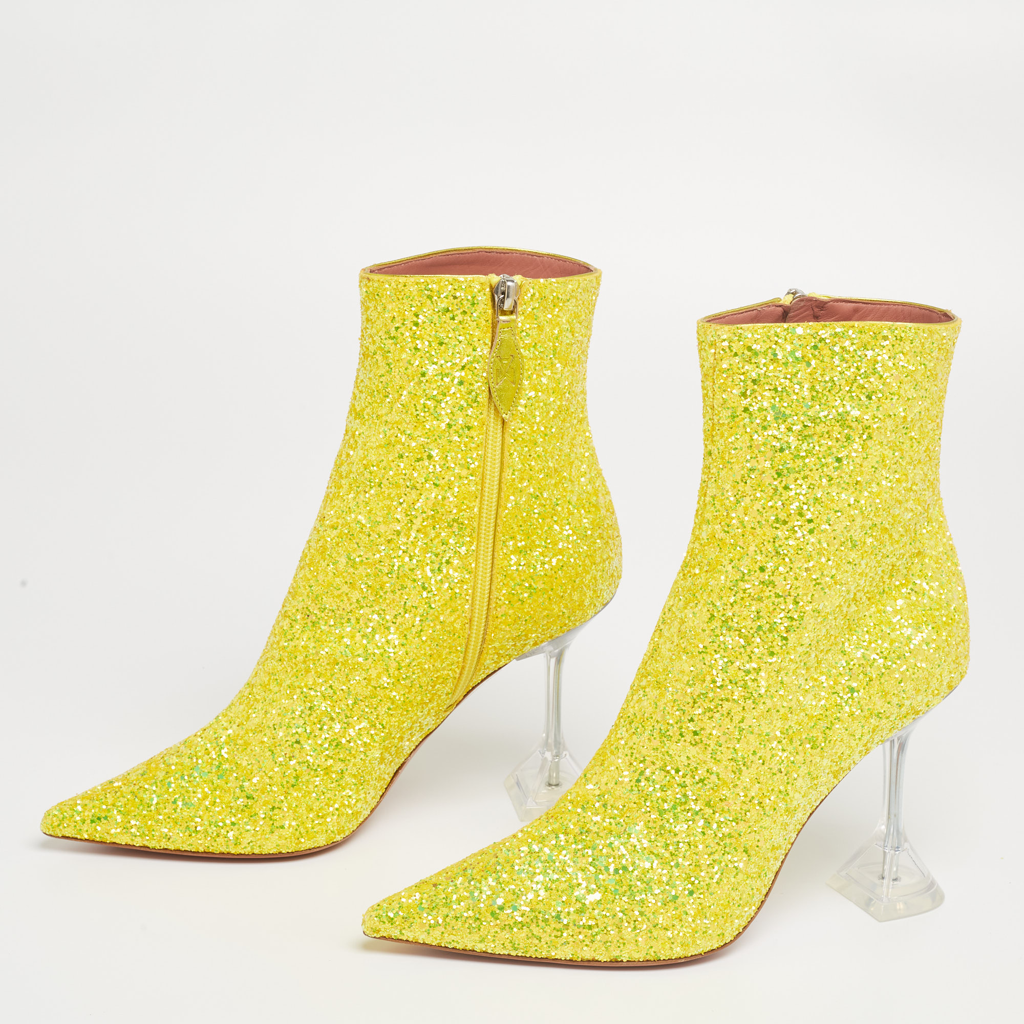 

Amina Muaddi Yellow Glitter Giorgia Ankle Boots Size