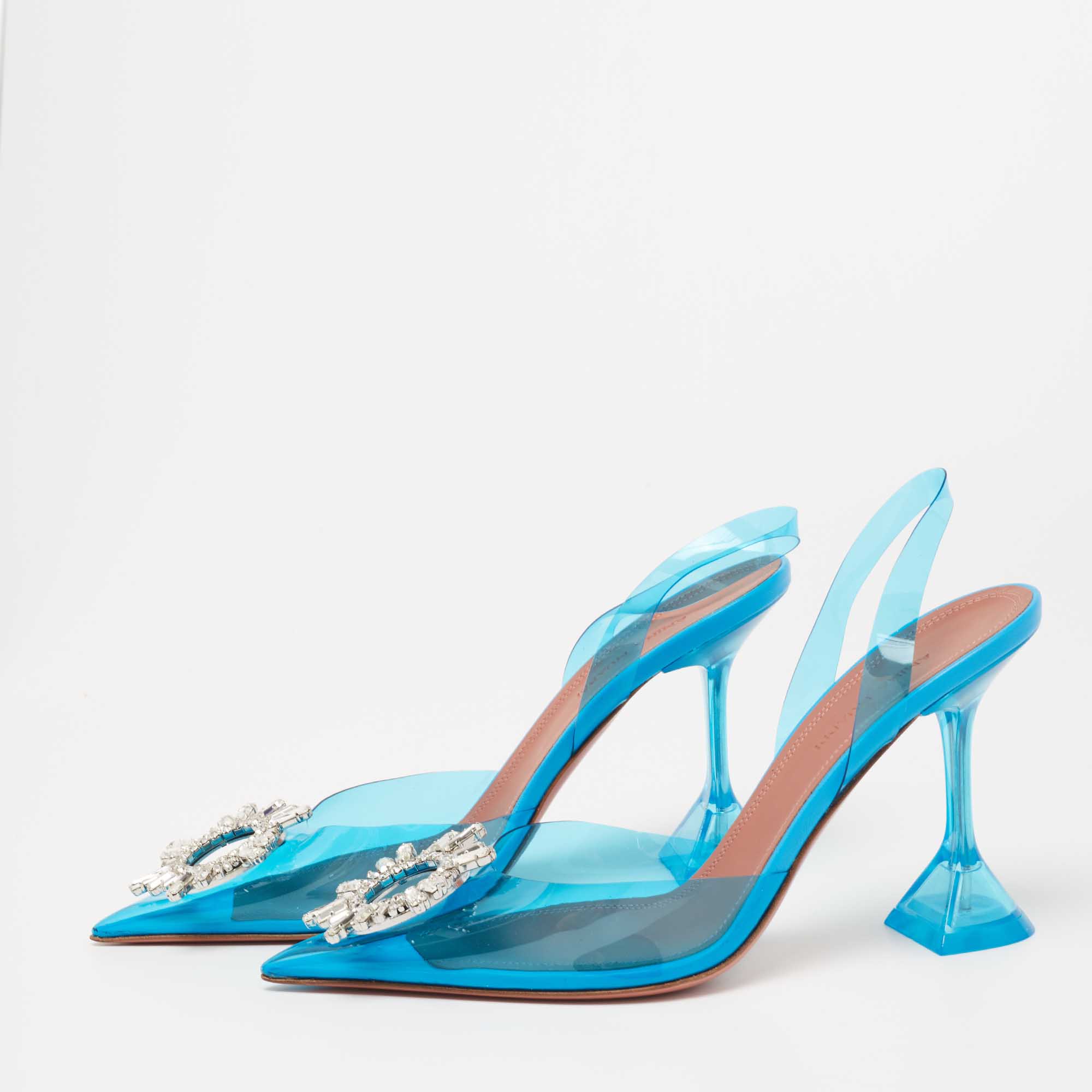 

Amina Blue PVC Begum Crystal Embellished Slingback Sandals Size