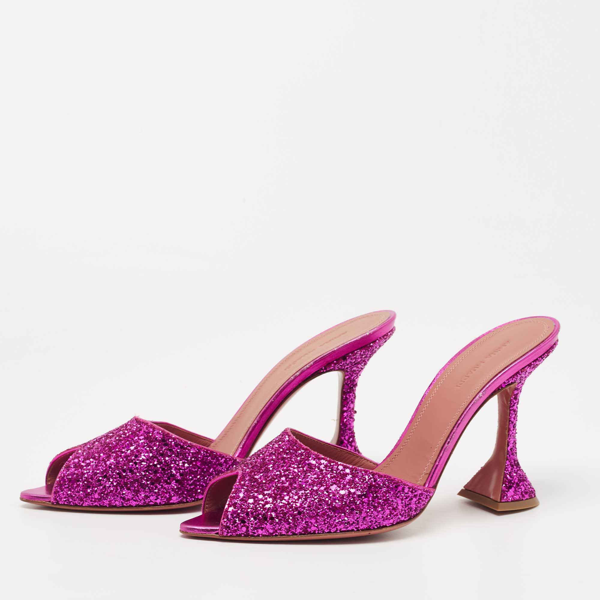 

Amina Muaddi Purple Coarse Glitter Caroline Slide Sandals Size