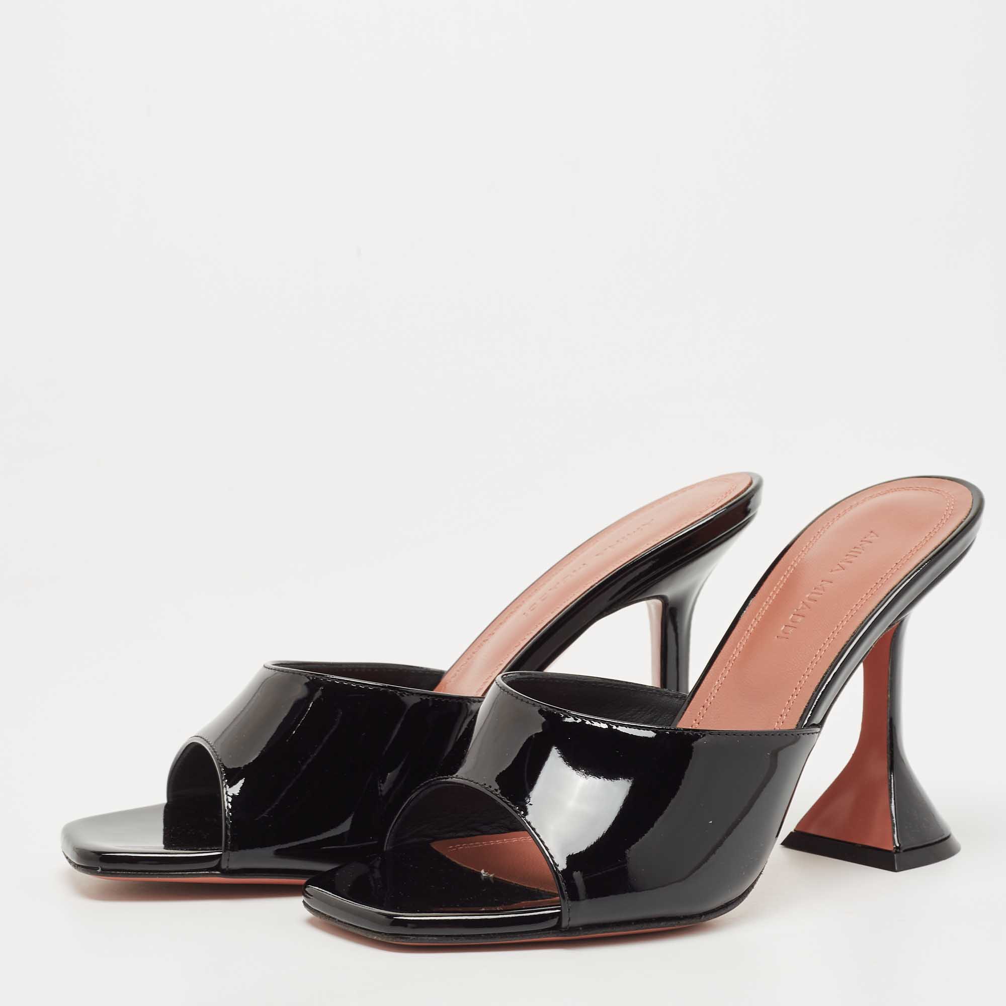 

Amina Muaddi Black Patent Lupita Slide Sandals Size