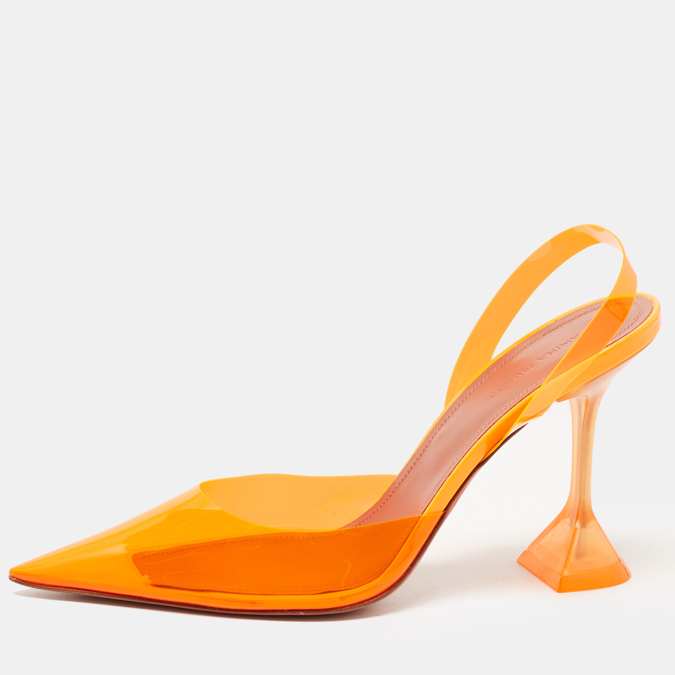 

Amina Muaddi Orange PVC Holli Glass Slingback Pumps Size