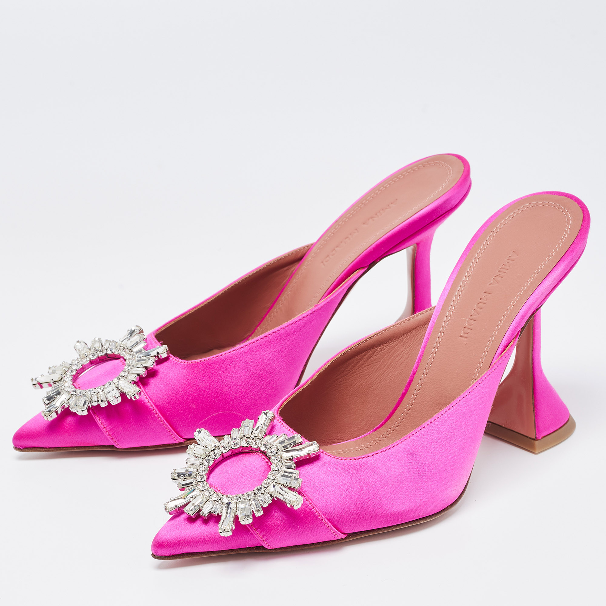 

Amina Muaddi Pink Satin Begum Mules Size