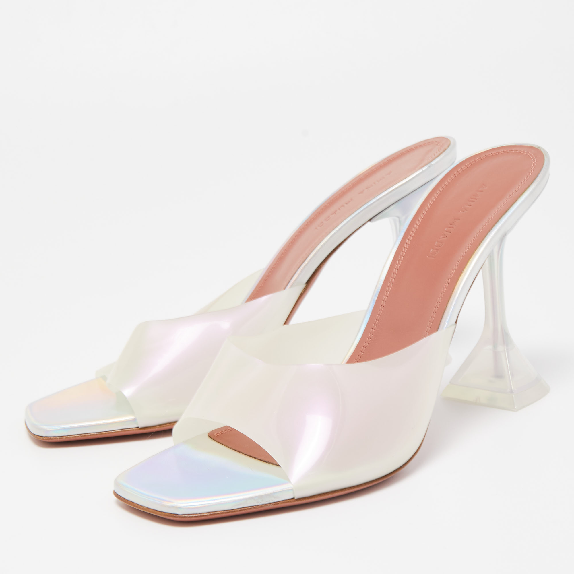 

Amina Muaddi Transparent Iridescent PVC Lupita Sandals Size