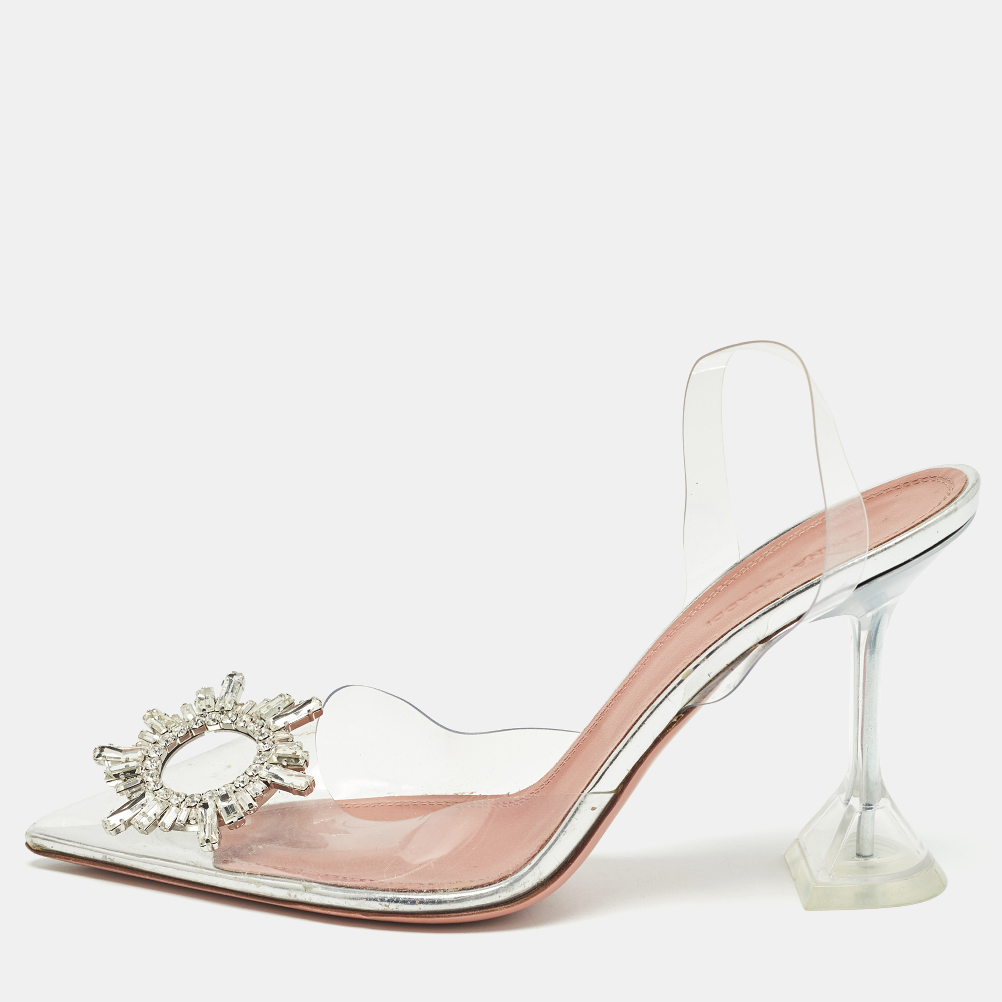 Pre-owned Amina Muaddi Transparent Pvc Begum Slingback Pumps Size 39