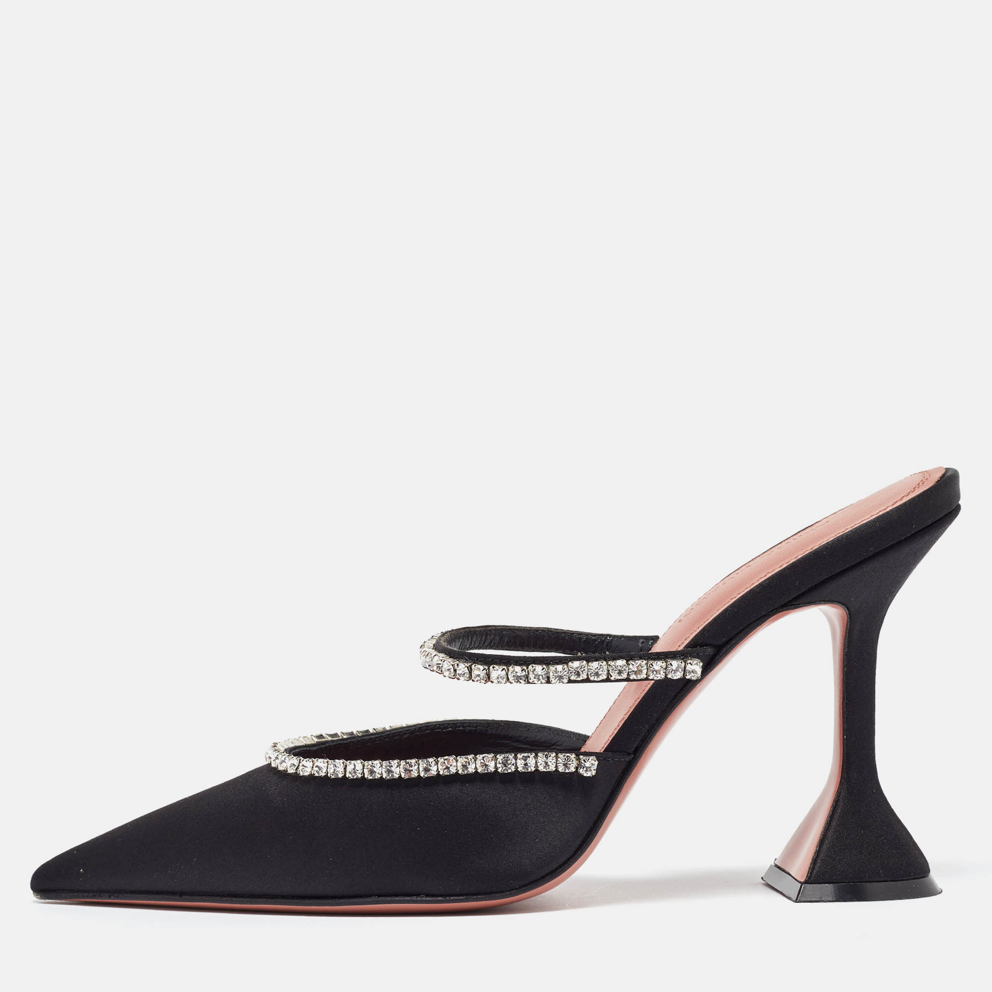 

Amina Muaddi Black Satin Crystal Embellished Gilda Mules Size