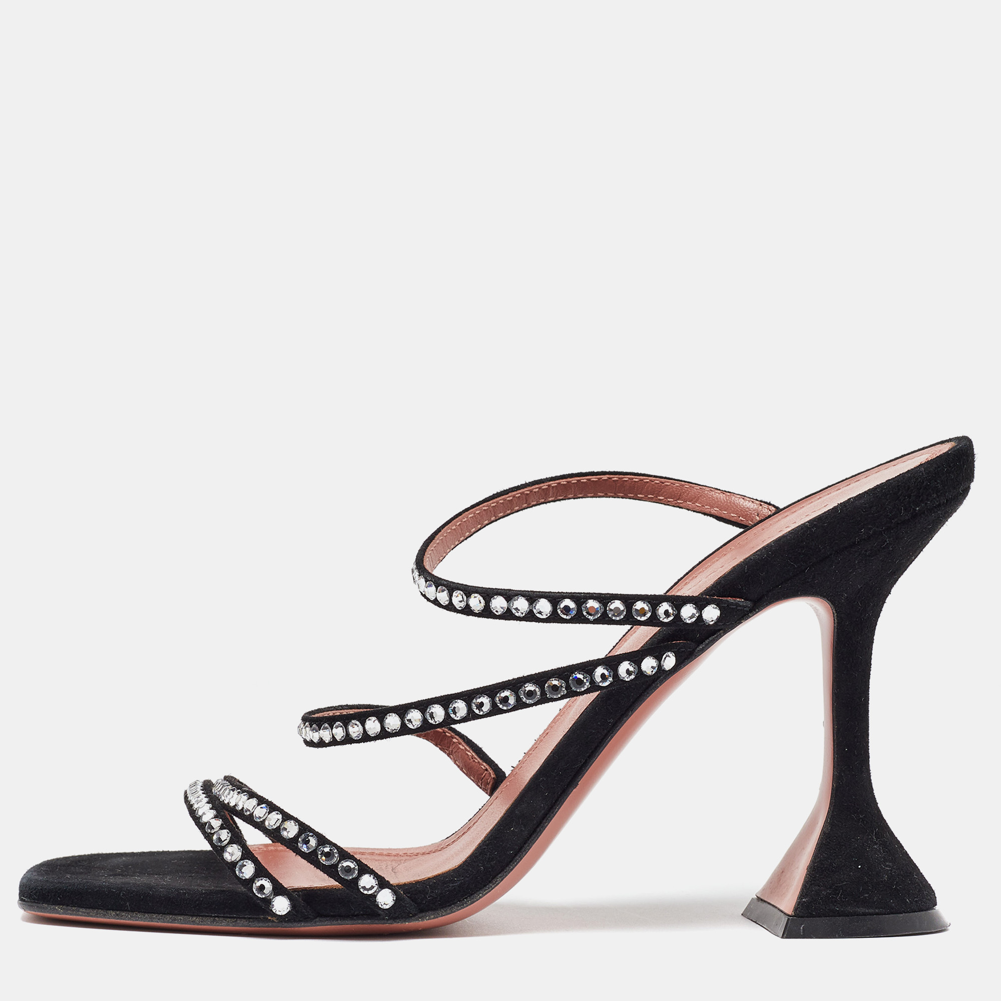 

Amina Muaddi Black Suede Gilda Crystal Embellished Sandals Size