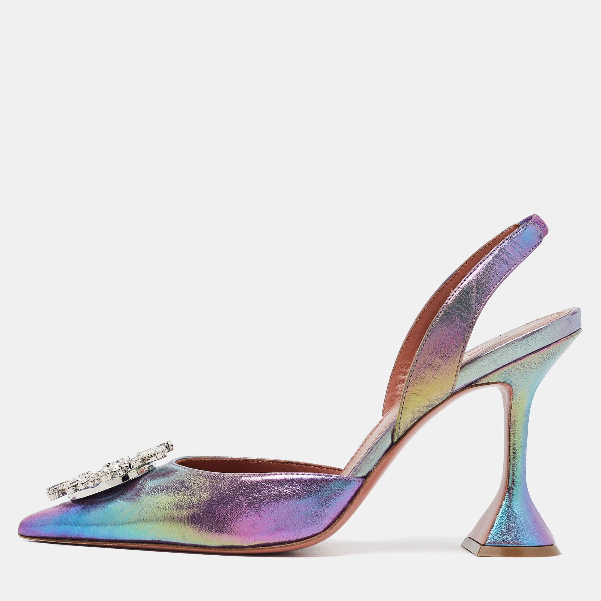 

Amina Muaddi Multicolor Iridescent Leather Begum Pumps Size