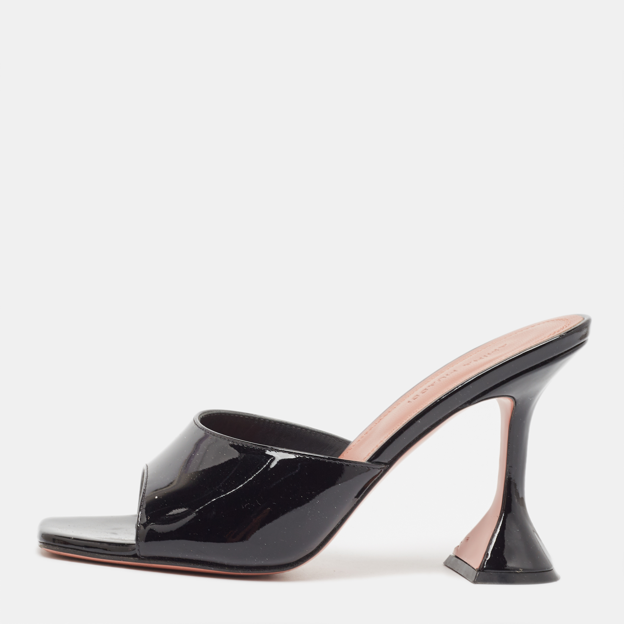 

Amina Muaddi Black Patent Leather Lupita Slide Sandals Size