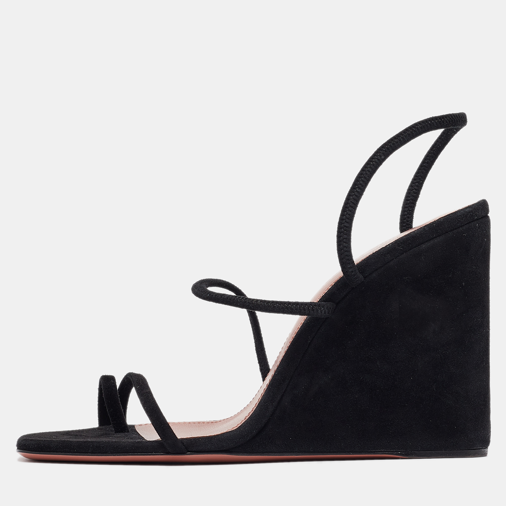 

Amina Muaddi Black Suede Naima Wedge Sandals Size