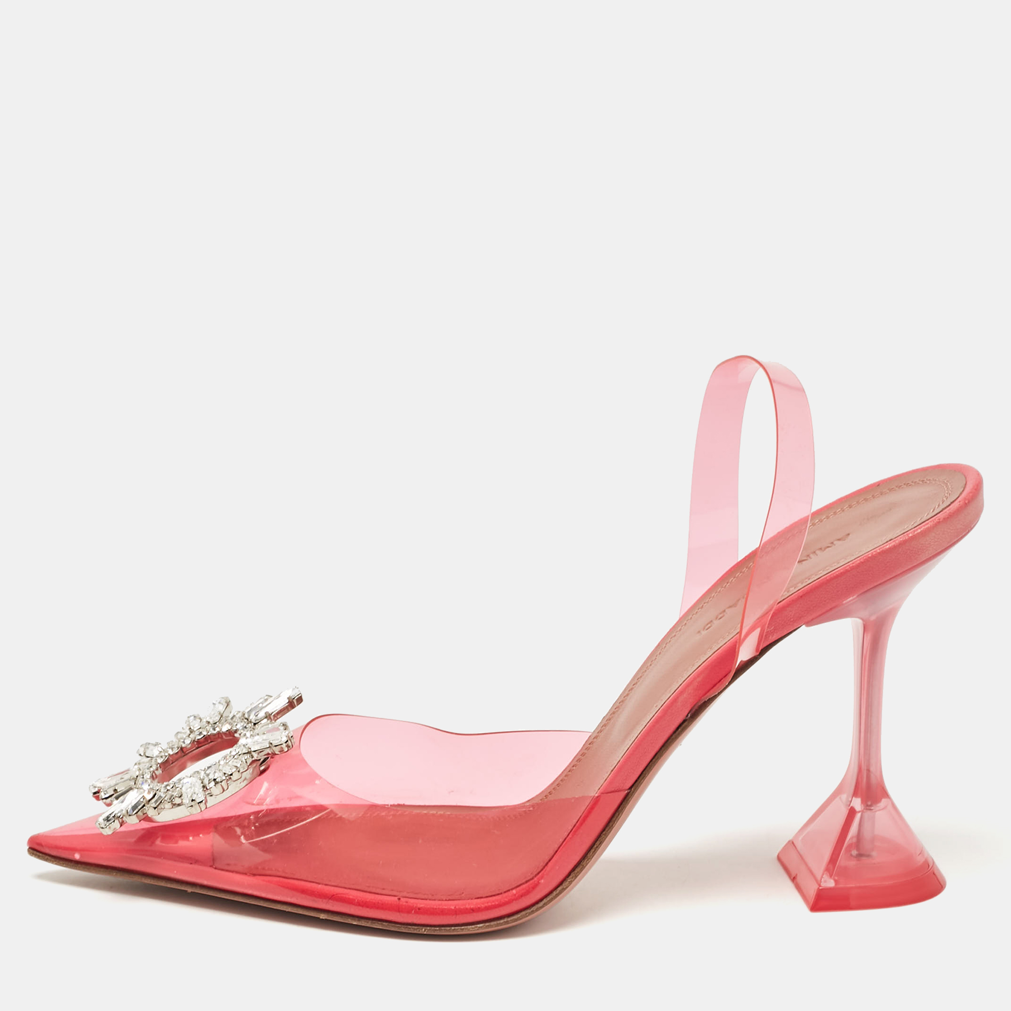 

Amina Muaddi Pink PVC Begum Slingback Pumps Size