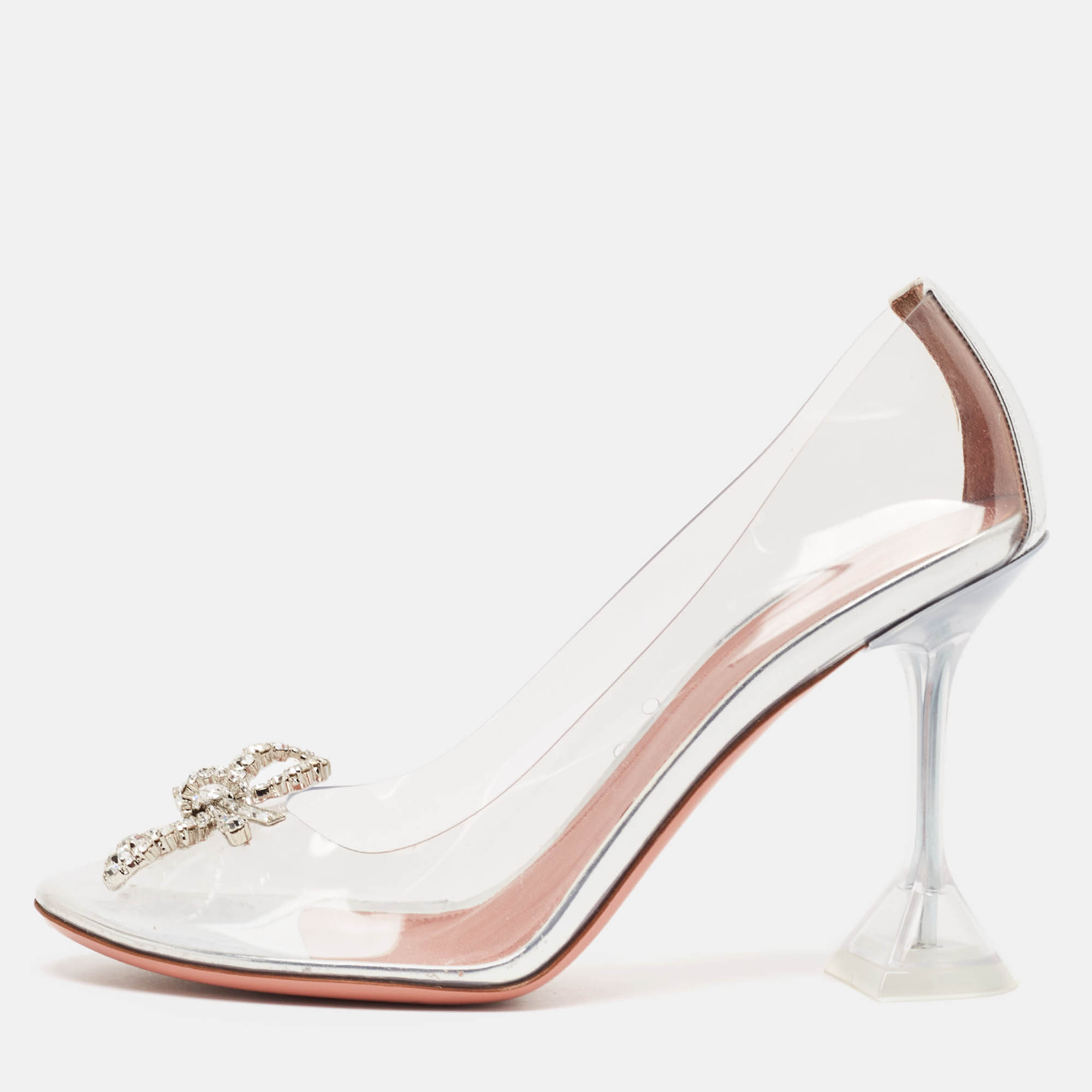 Pre-owned Amina Muaddi Transparent Pvc Betty Glass Pumps Size 40.5