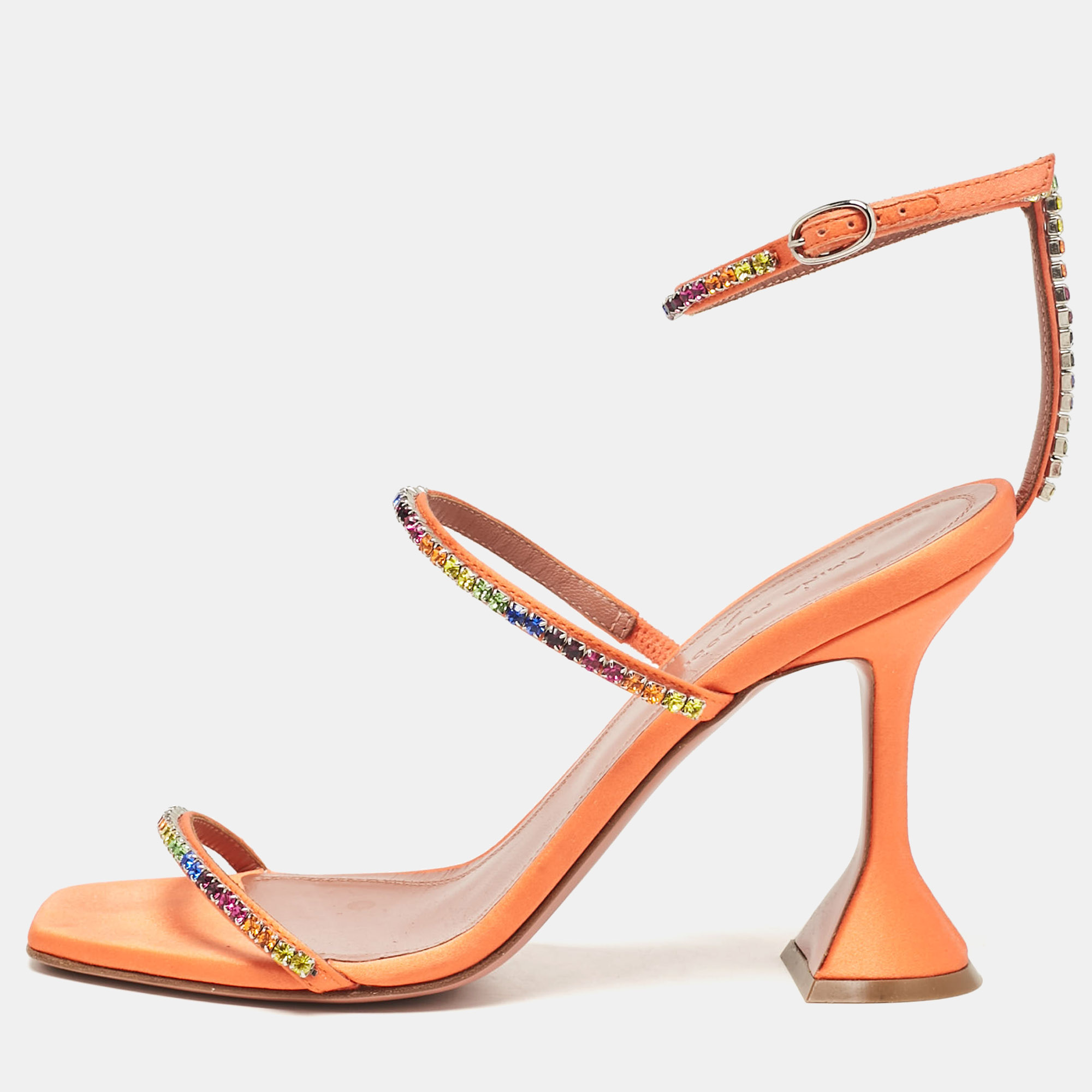 

Amina Muaddi Orange Satin Gilda Ankle Strap Sandals Size