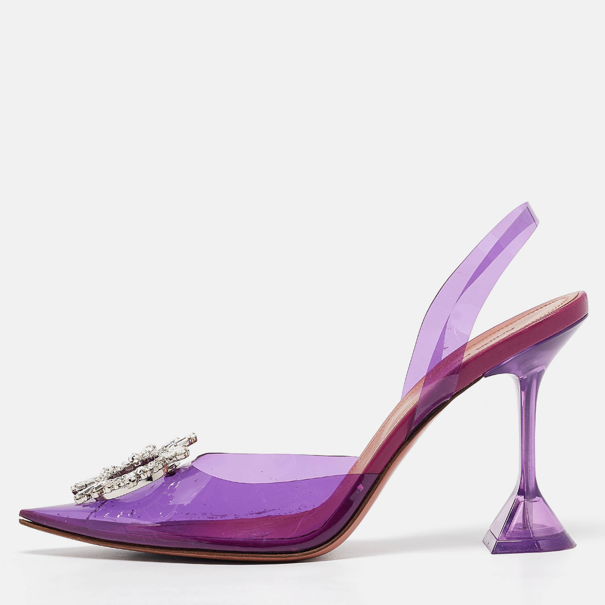 

Amina Muaddi Purple PVC Begum Slingback Pumps Size