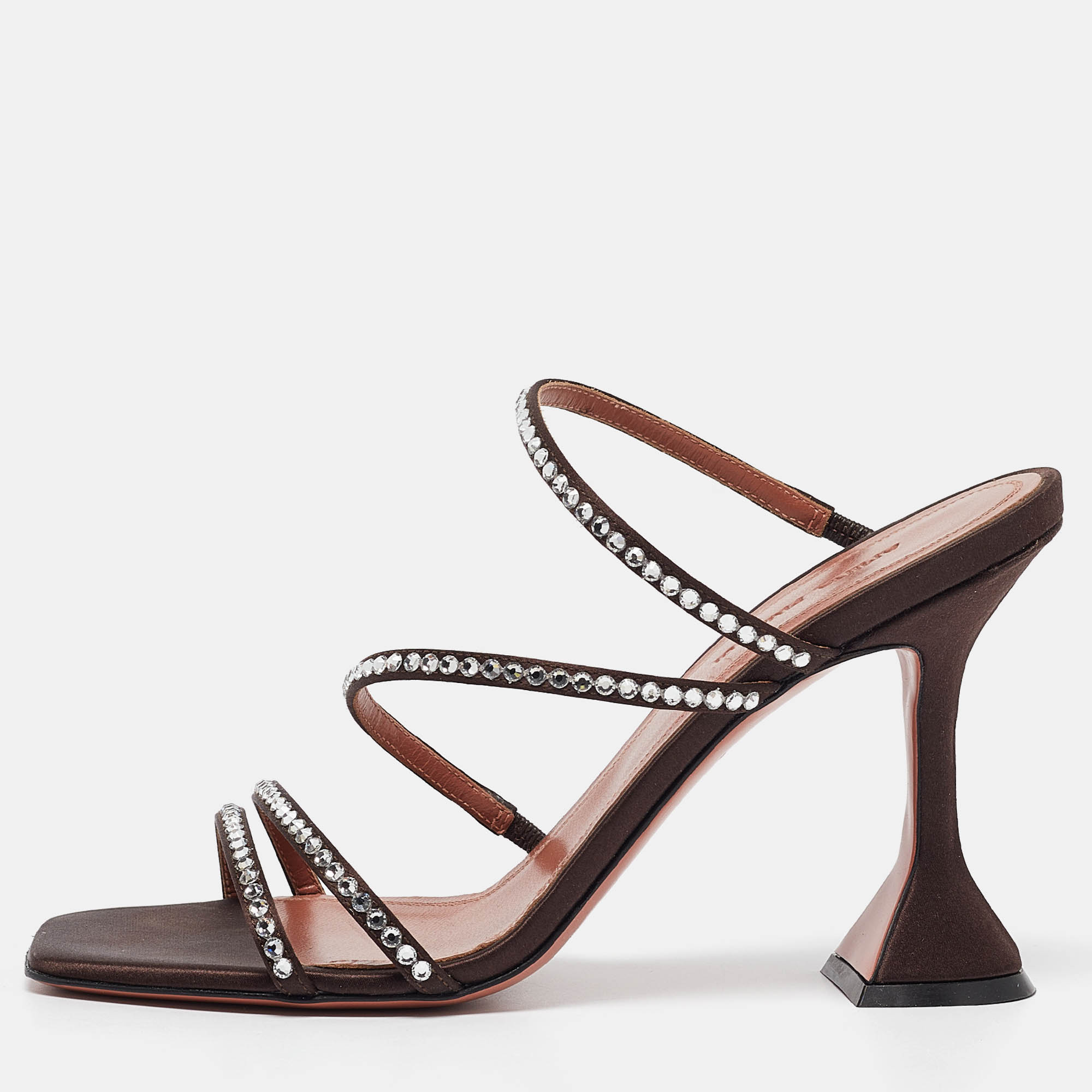 

Amina Muaddi Brown Satin naima Slide Sandals Size