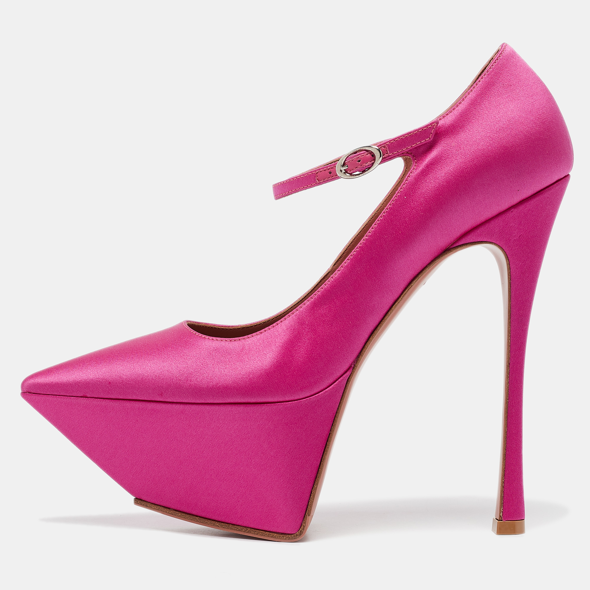 

Amina Muaddi Pink Satin Yigit Platform Pumps Size