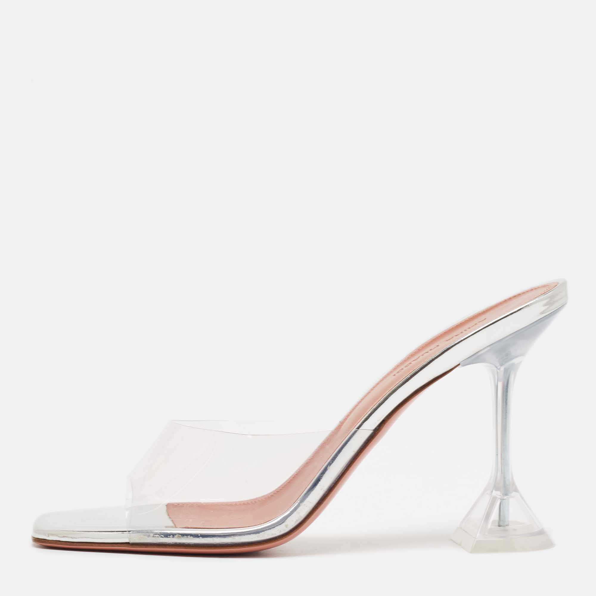 

Amina Muaddi Transparent PVC Lupita Slide Sandals Size