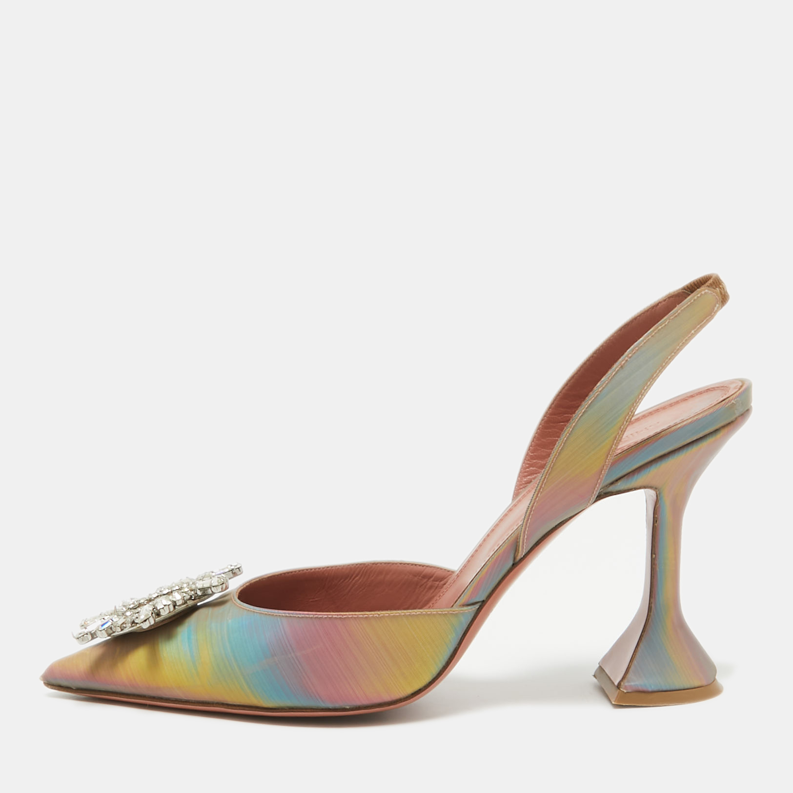 

Amina Muaddi Multicolor Iridescent PVC Begum Slingback Pumps Size