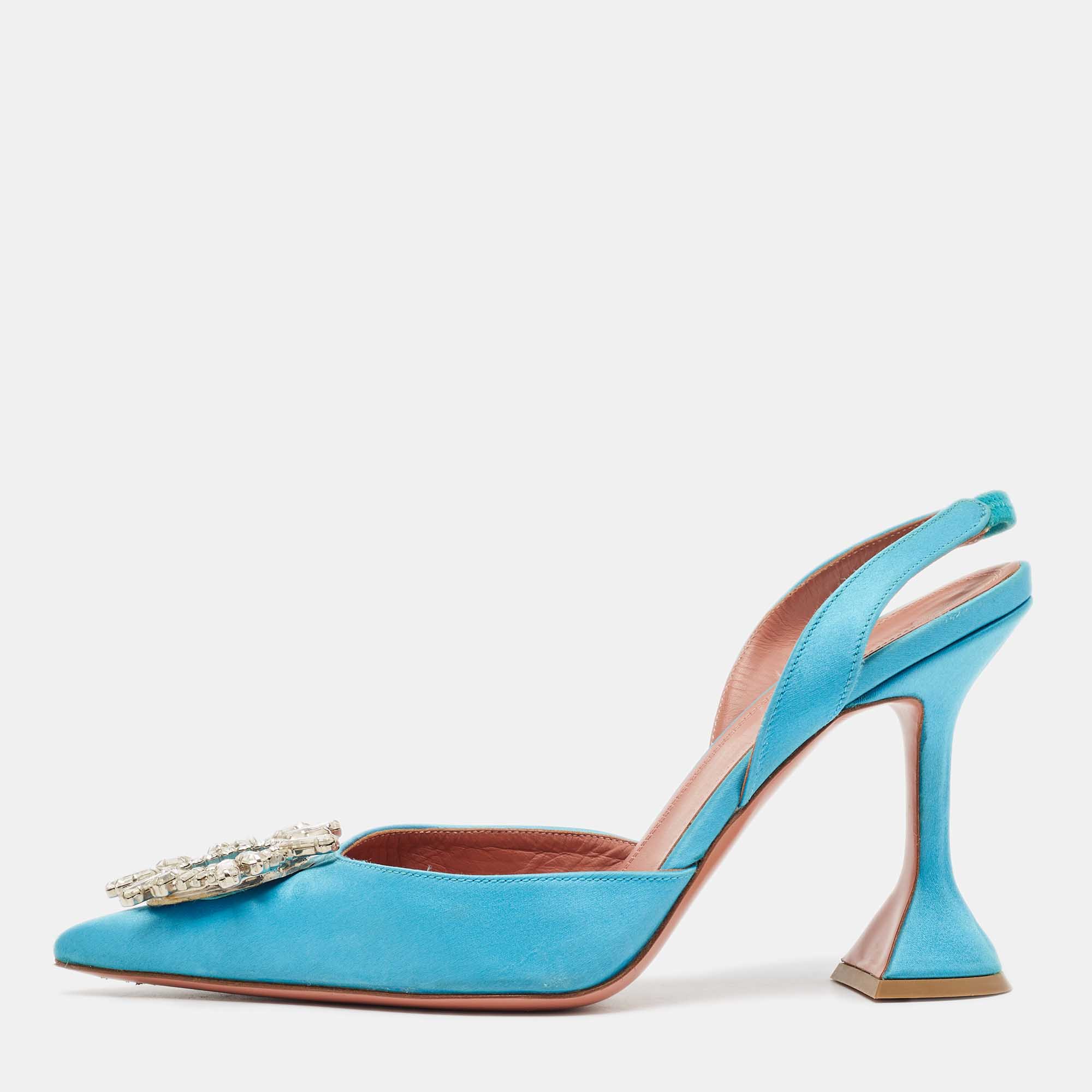 

Amina Muaddi Blue Satin Begum Slingback Sandals Size