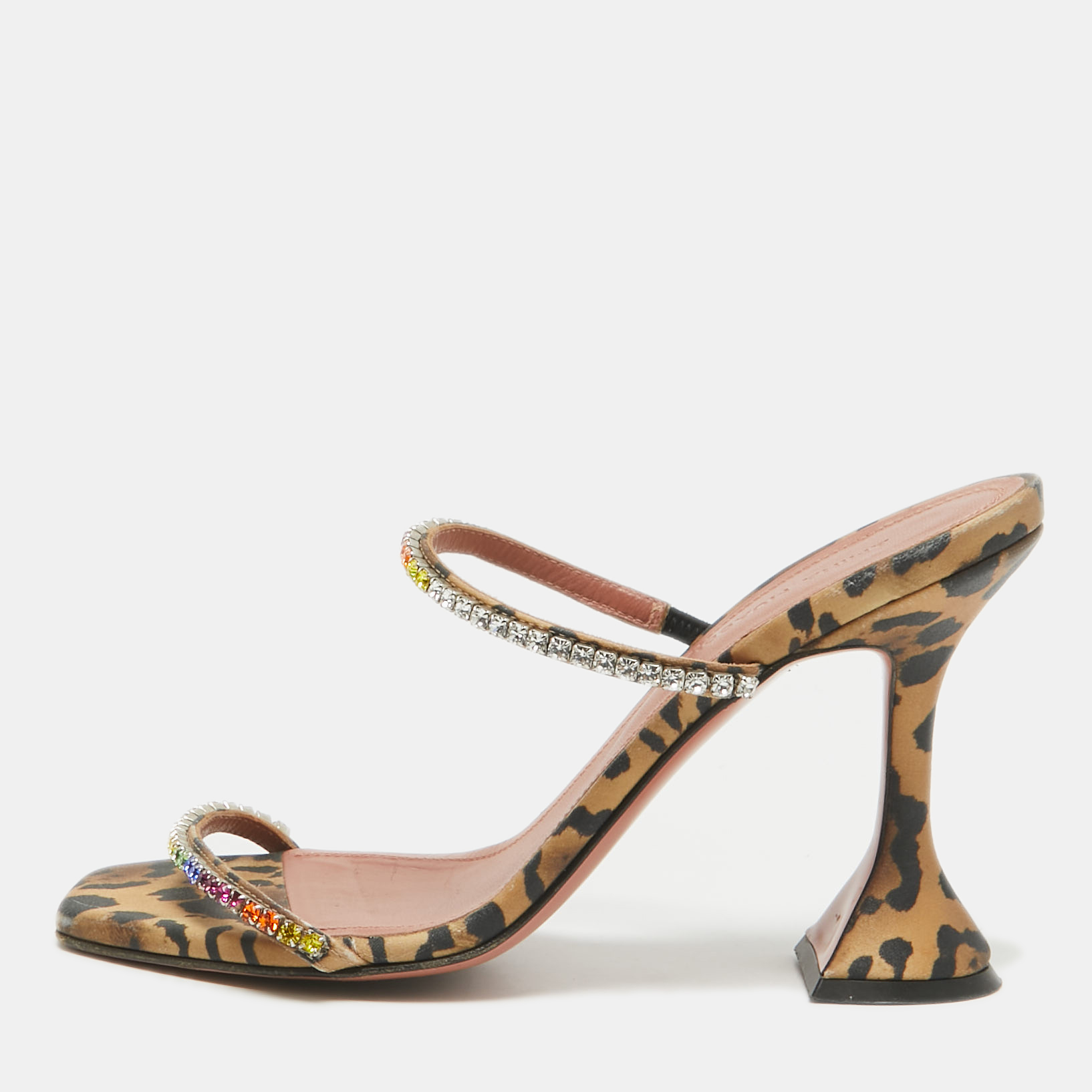 

Amina Muaddi Brown Fabric and Leather Glid Slide Sandals Size