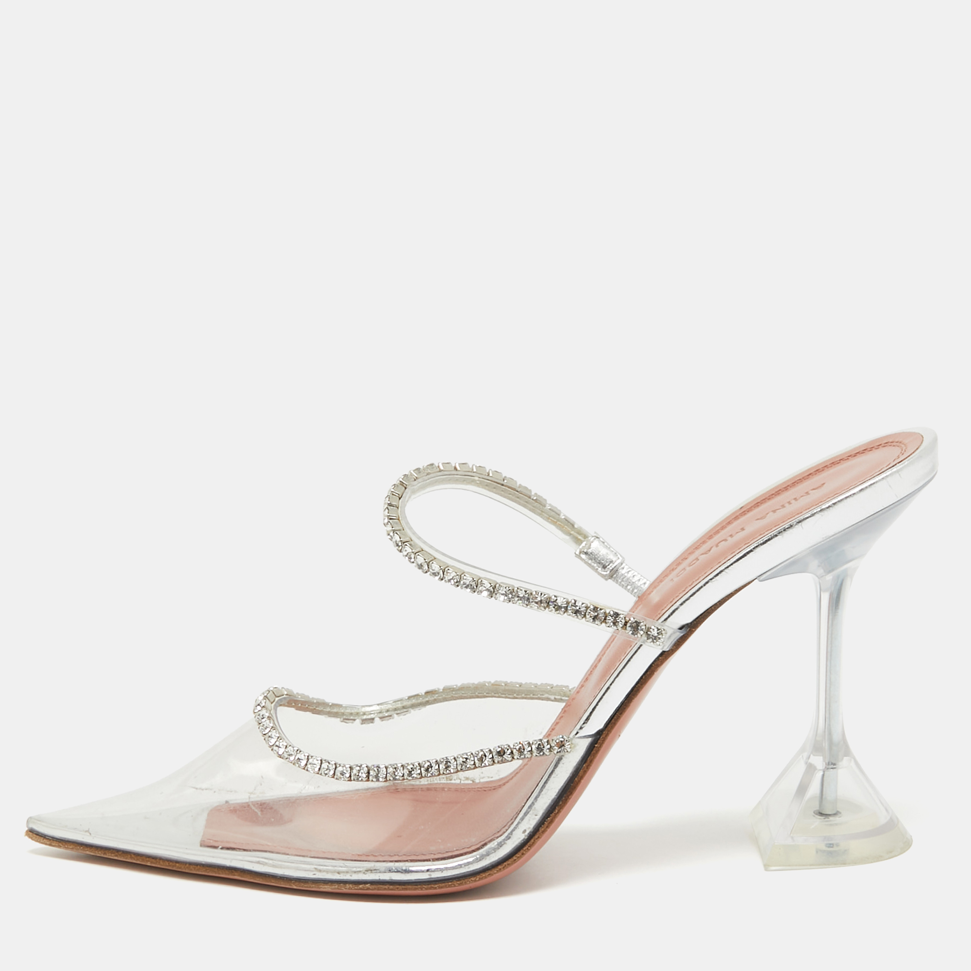 

Amina Muaddi Transparent PVC Crystal Embellished Gilda Mules Size