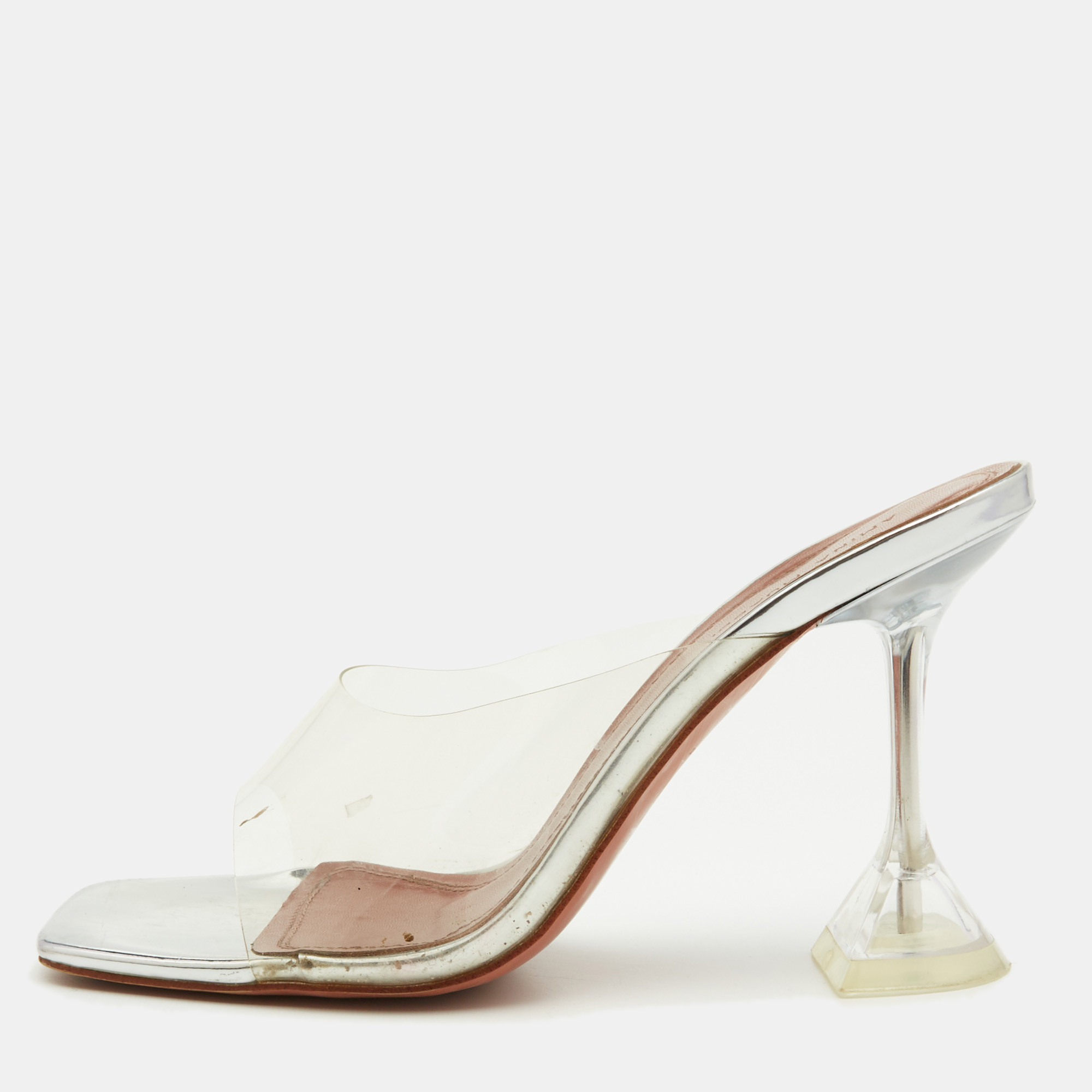 

Amina Muaddi Transparent PVC Lupita Slide Sandals Size