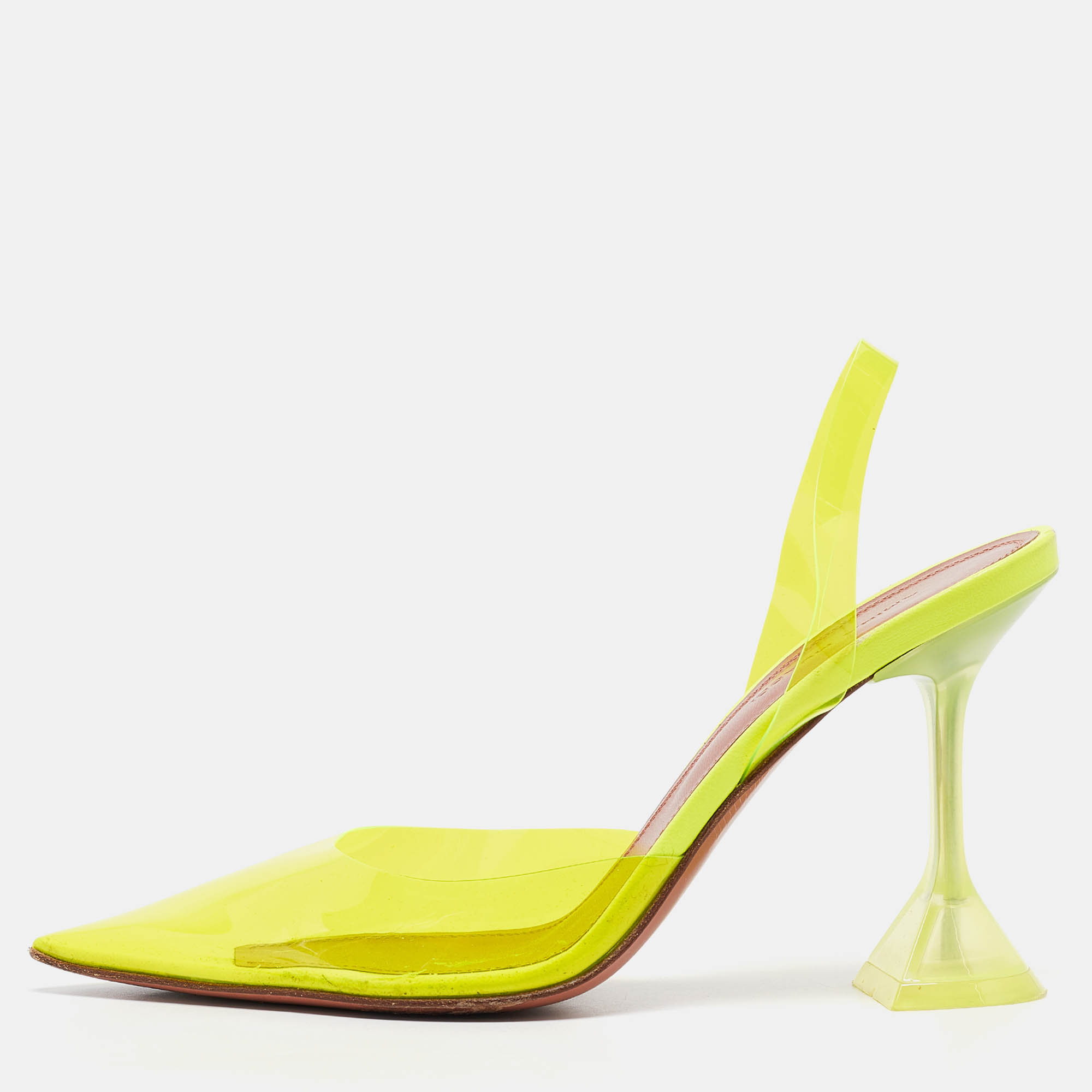 

Amina Muaddi Neon Yellow PVC Holli Glass Slingback Pumps Size