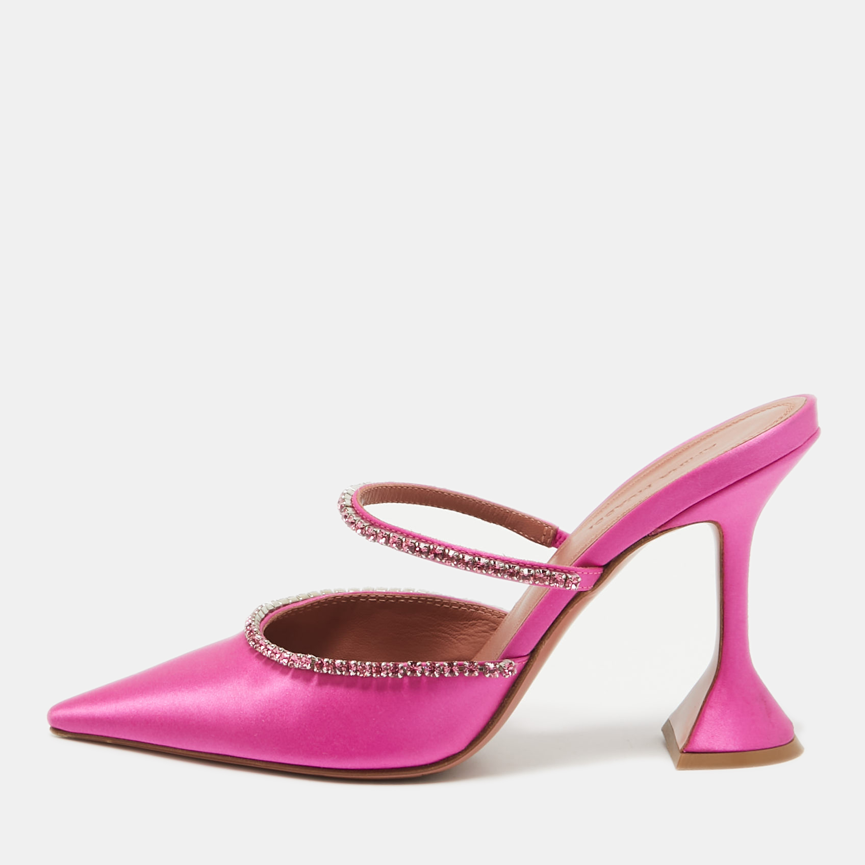 

Amina Muaddi Pink Satin Crystal Embellished Gilda Mules Size