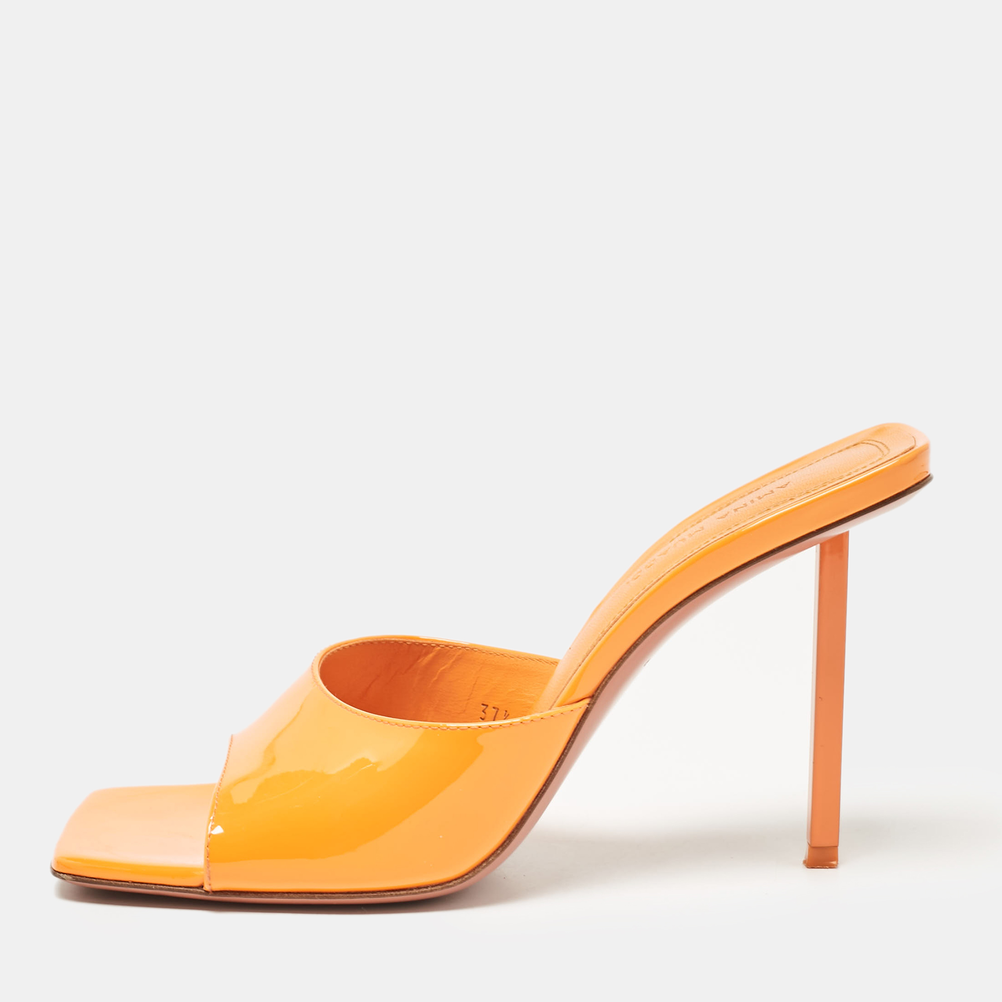 

Amina Muaddi Orange Patent Leather Laura 95 Mules Size