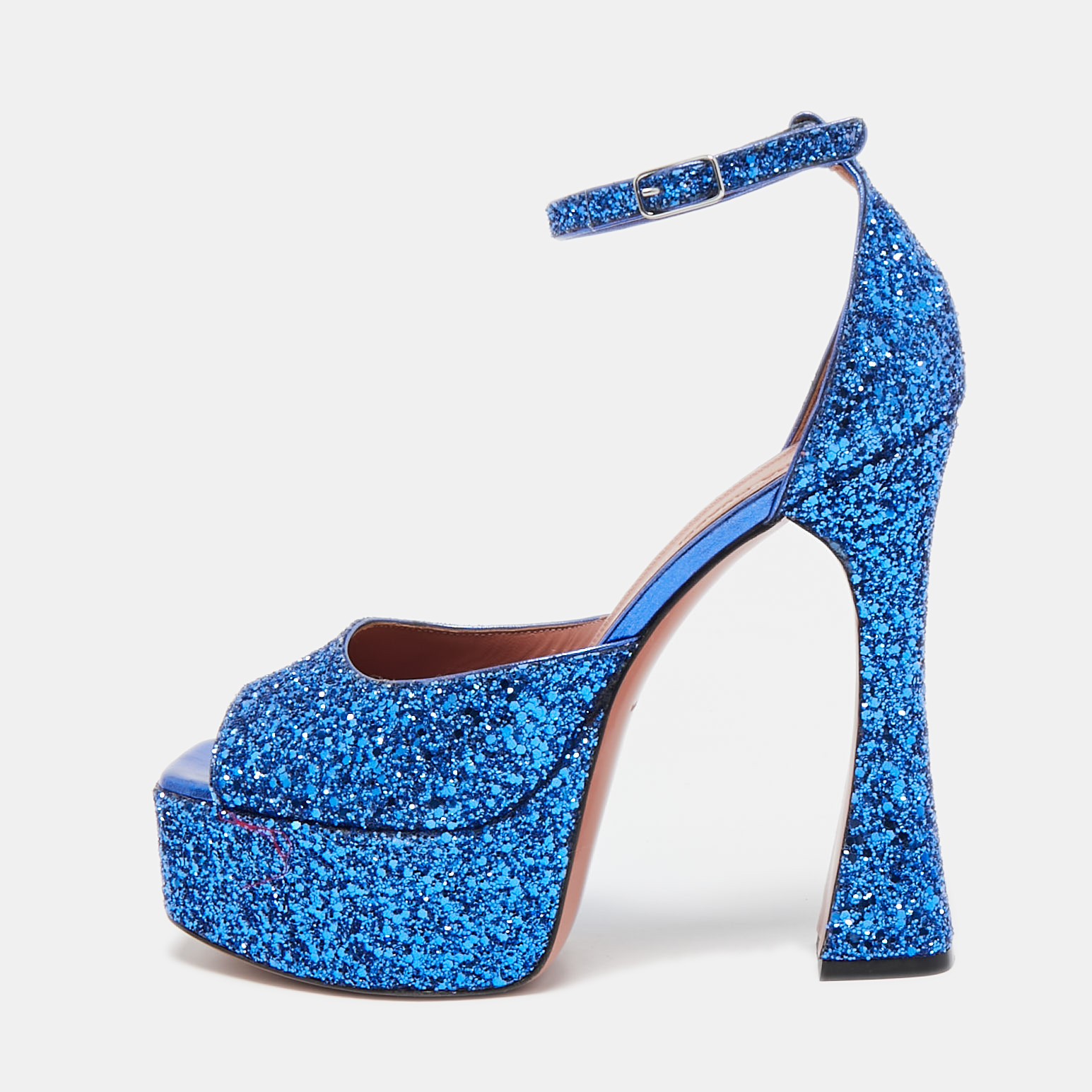 

Amina Muaddi Blue Glitter Ankle Strap Sandals Size