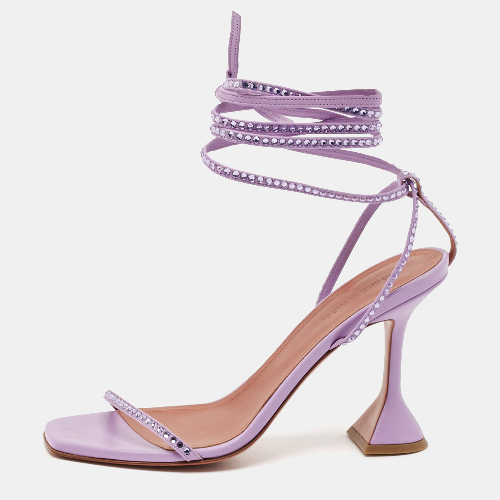 

Amina Muaddi Purple Leather Crystal Embellished Vita Ankle Strap Sandals Size