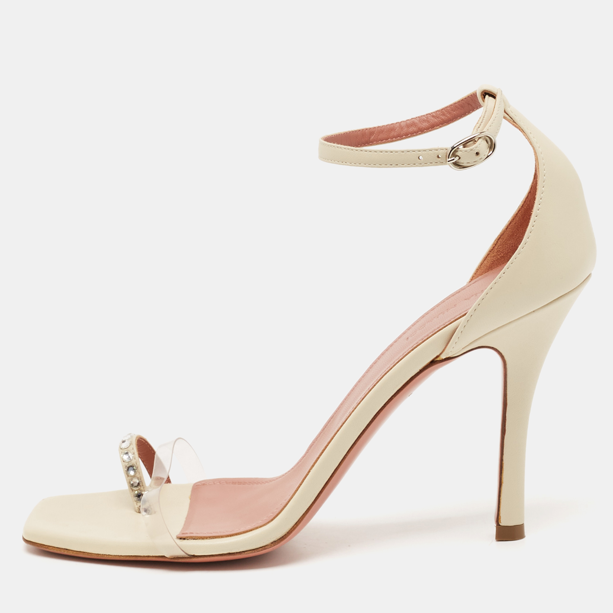 

Amina Muaddi Cream Leather Daisy Ankle Strap Sandals Size