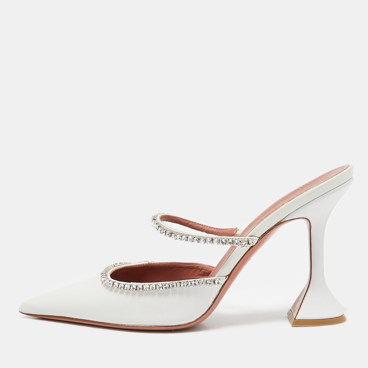 

Amina Muaddi White Leather Gilda Mules Size