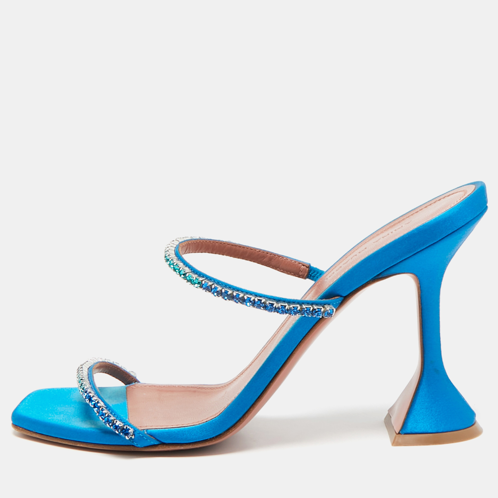 

Amina Muaddi Blue Satin Crystal Gilda Sandals Size