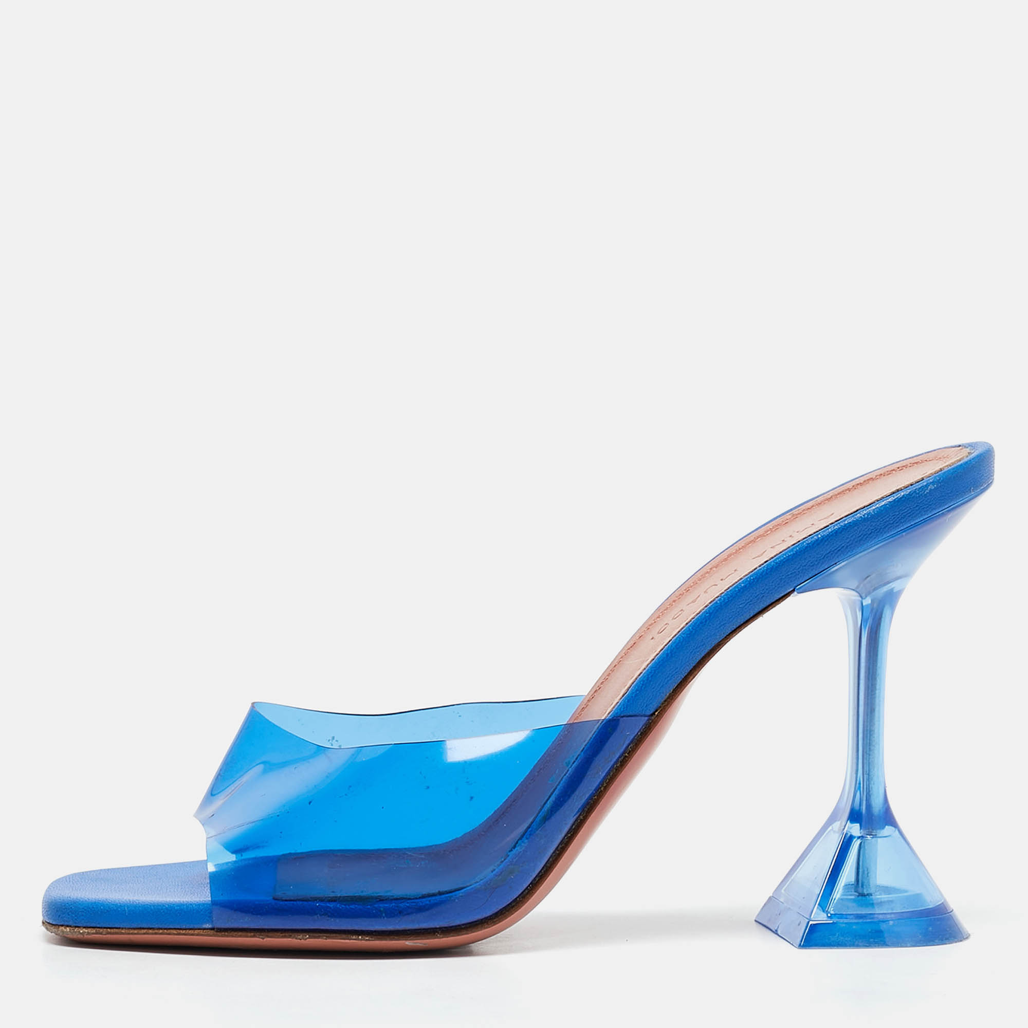 

Amina Muaddi Blue PVC Lupita Slide Sandals Size