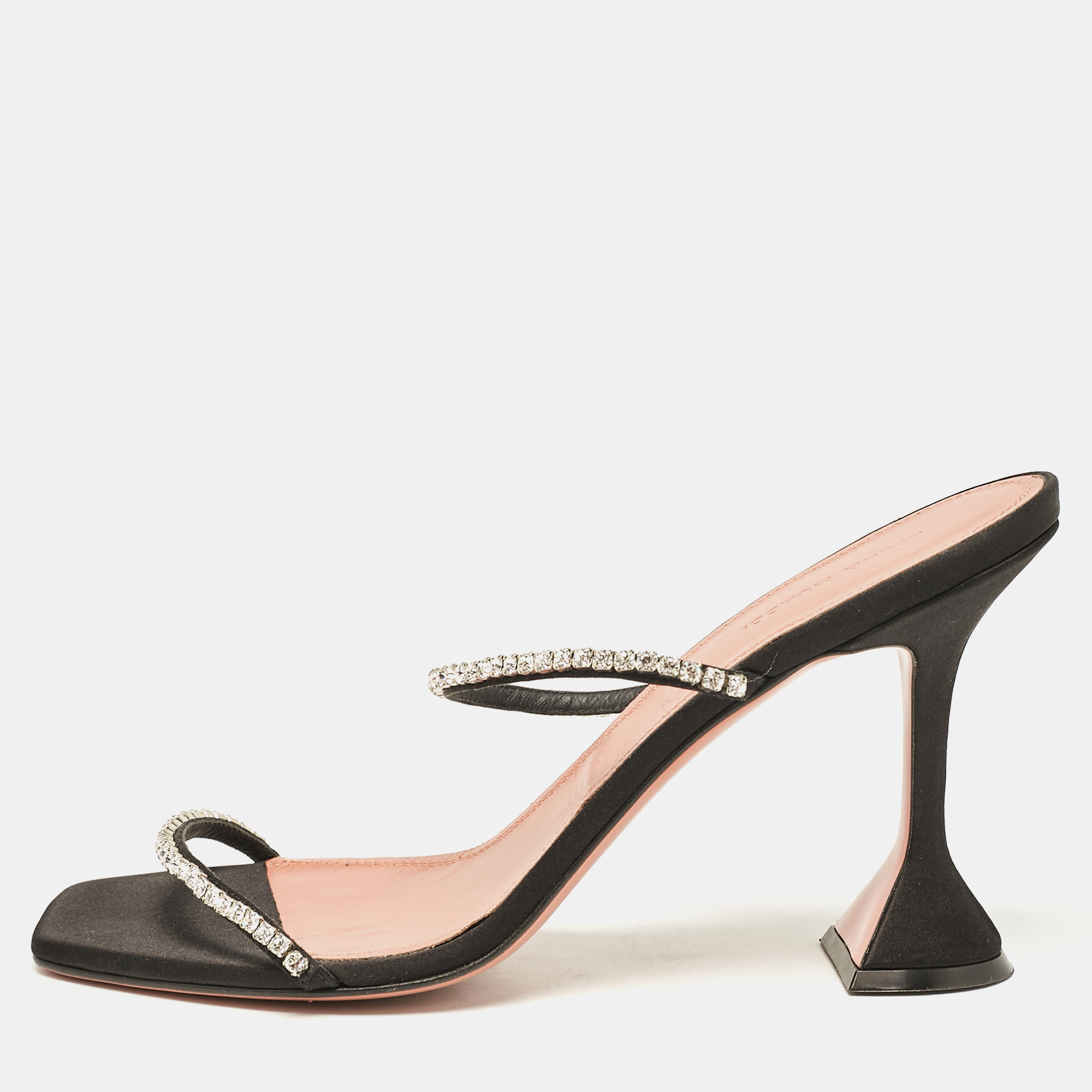 

Amina Muaddi Black Satin Glida Slide Sandals