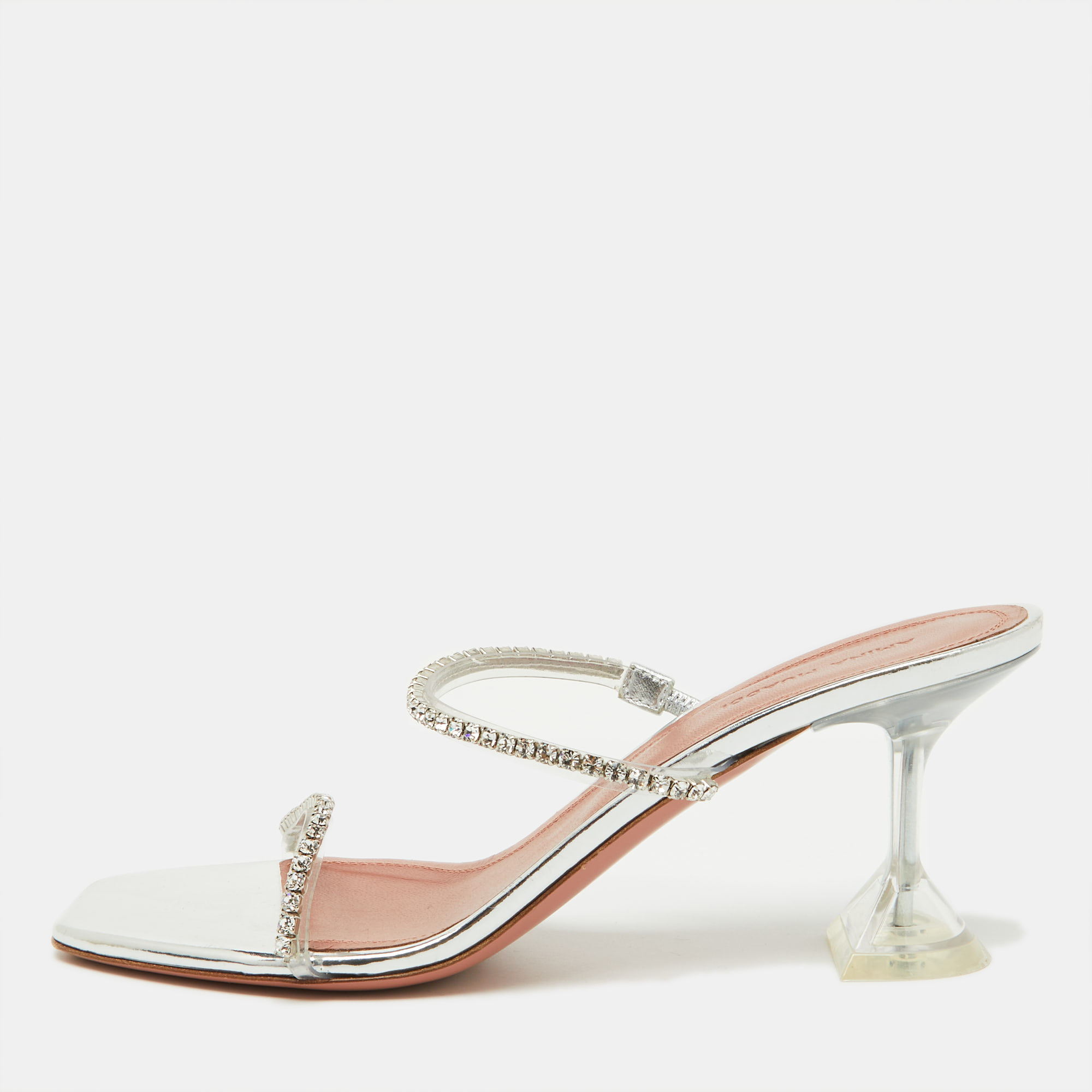 

Amina Muaddi Transparent PVC Crystal Embellished Gilda Slide Sandals Size