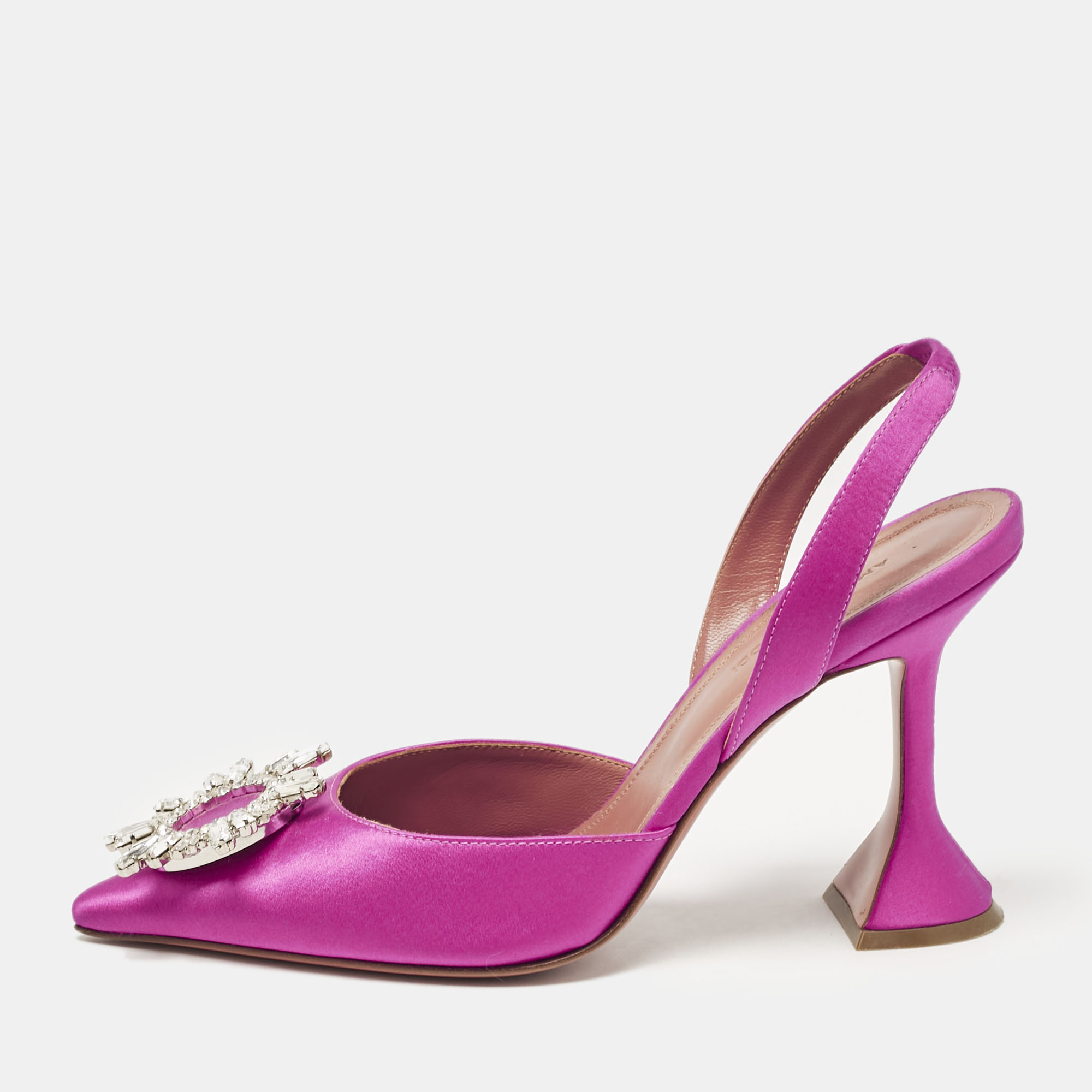 

Amina Muaddi Pink Satin Begum Slingback Pumps Size