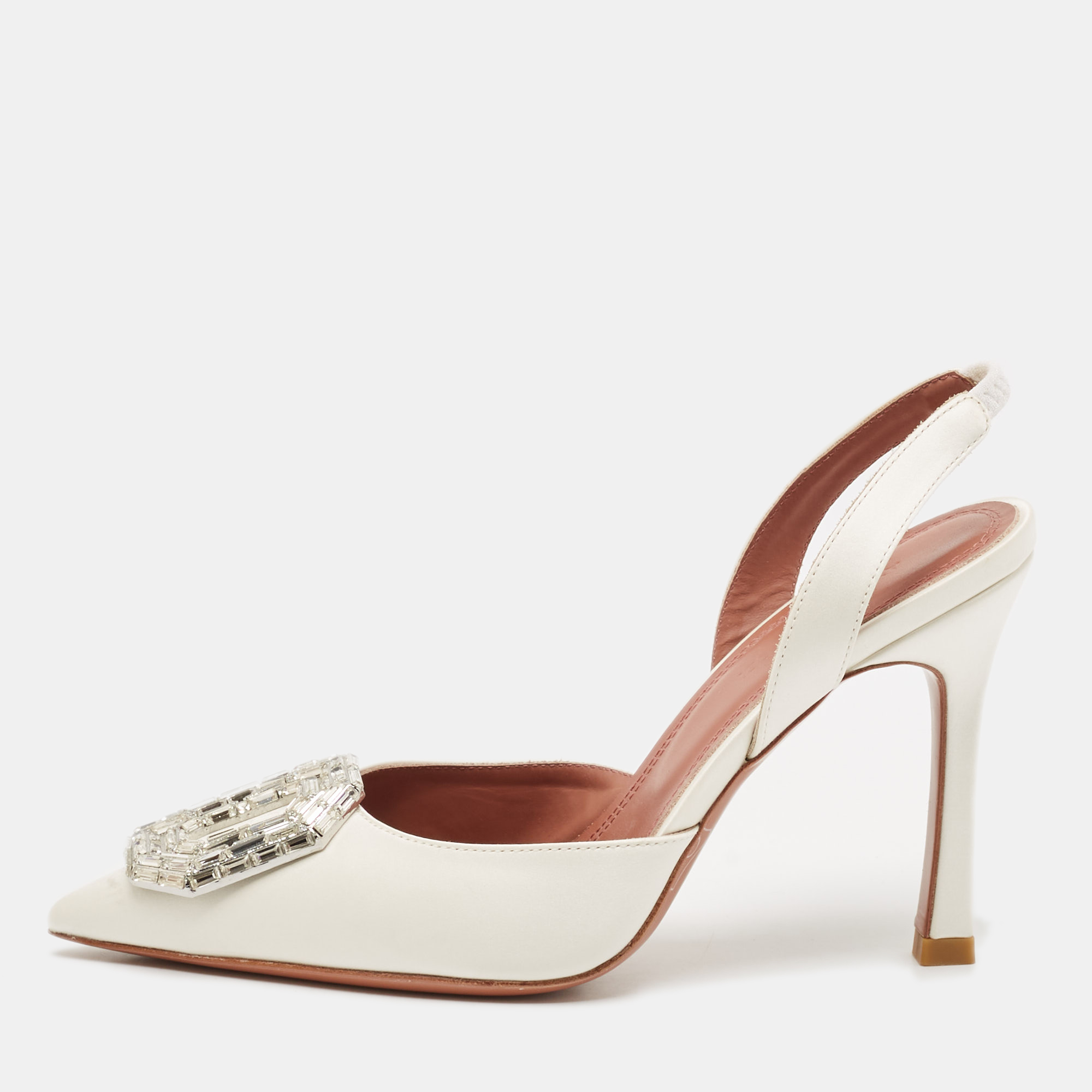 

Amina Muaddi White Satin Begum Slingback Pumps Size