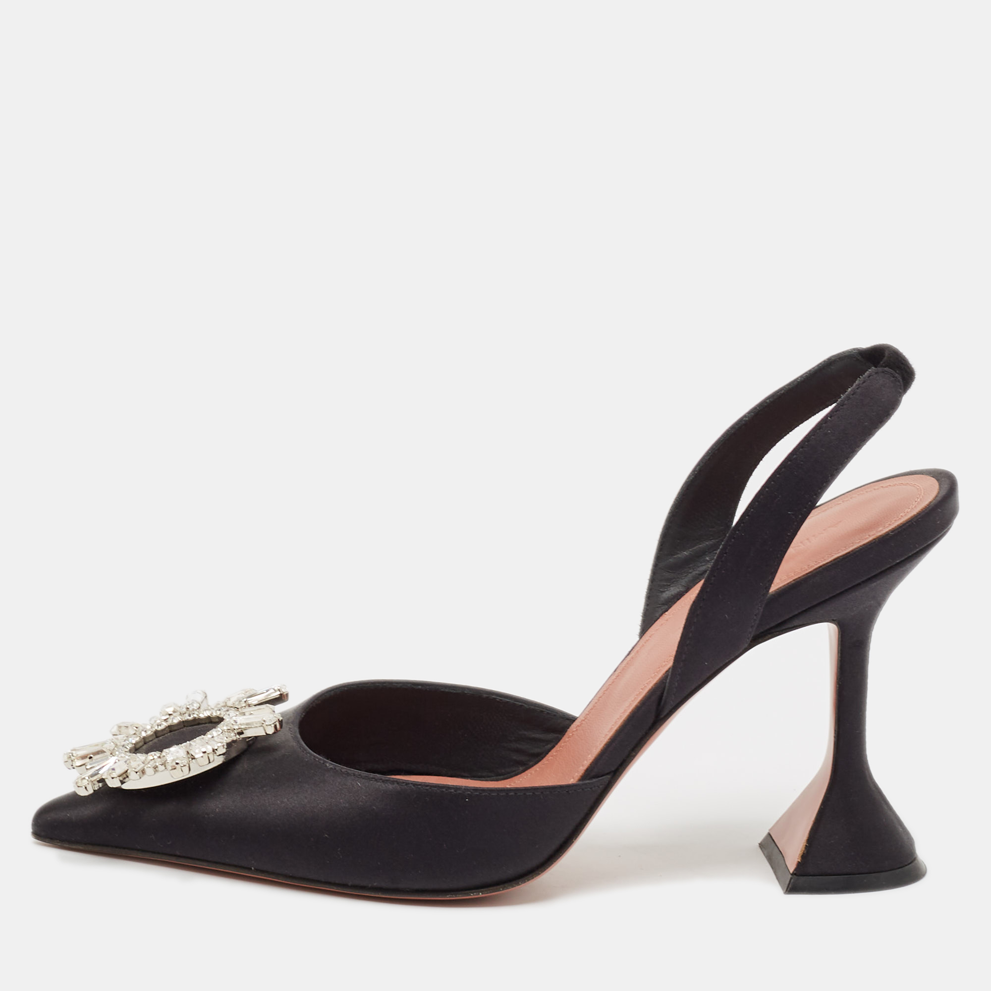 

Amina Muaddi Black Satin Begum Slingback Pumps Size