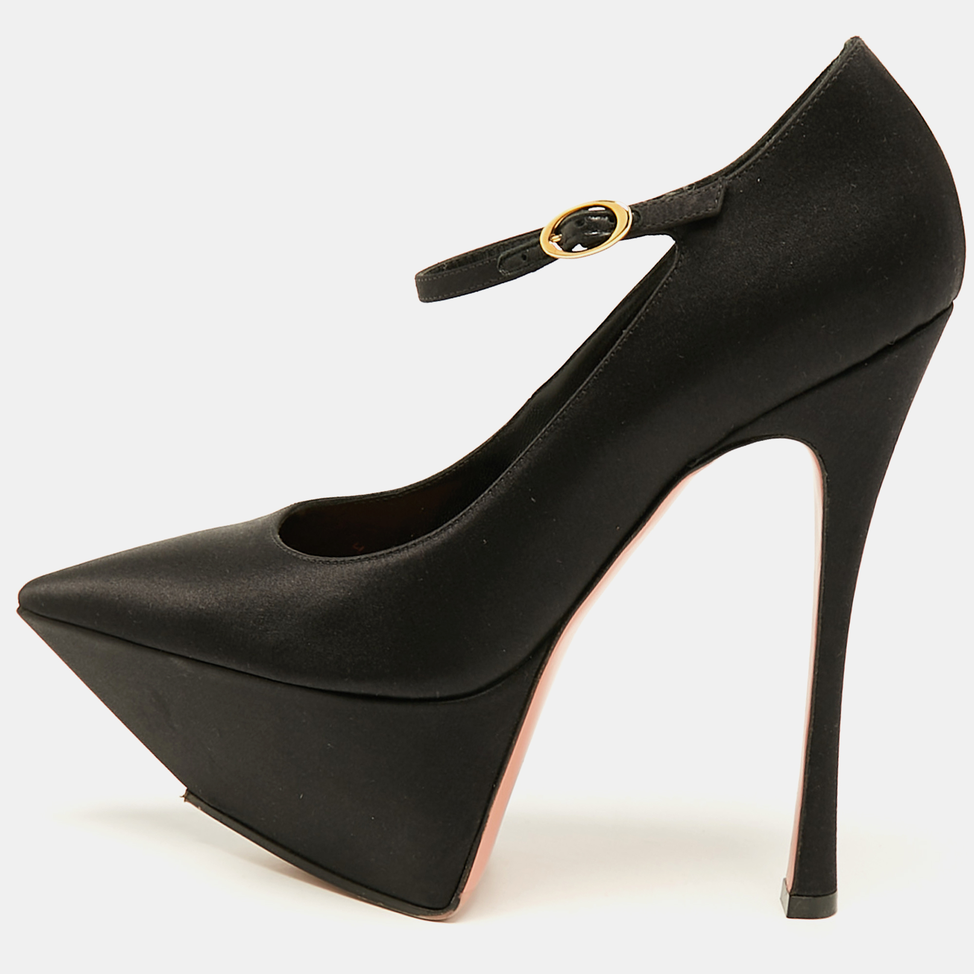 

Amina Muaddi Black Satin Yigit Platform Pumps Size