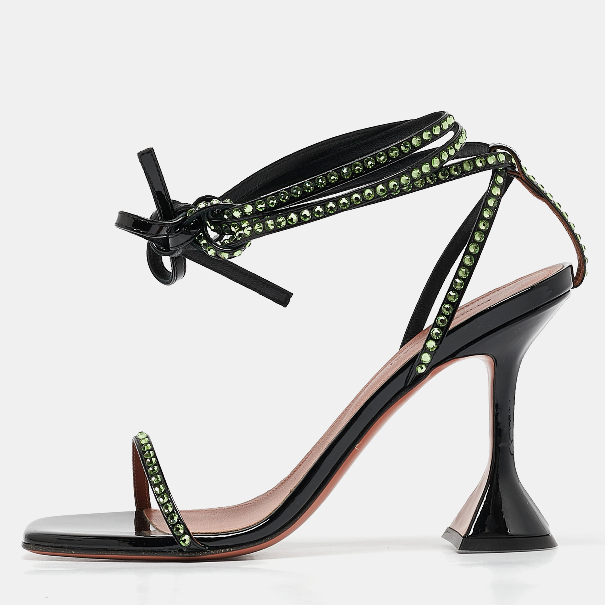 

Amina Muaddi Black Patent Leather Crystal Embellished Vita Sandals Size