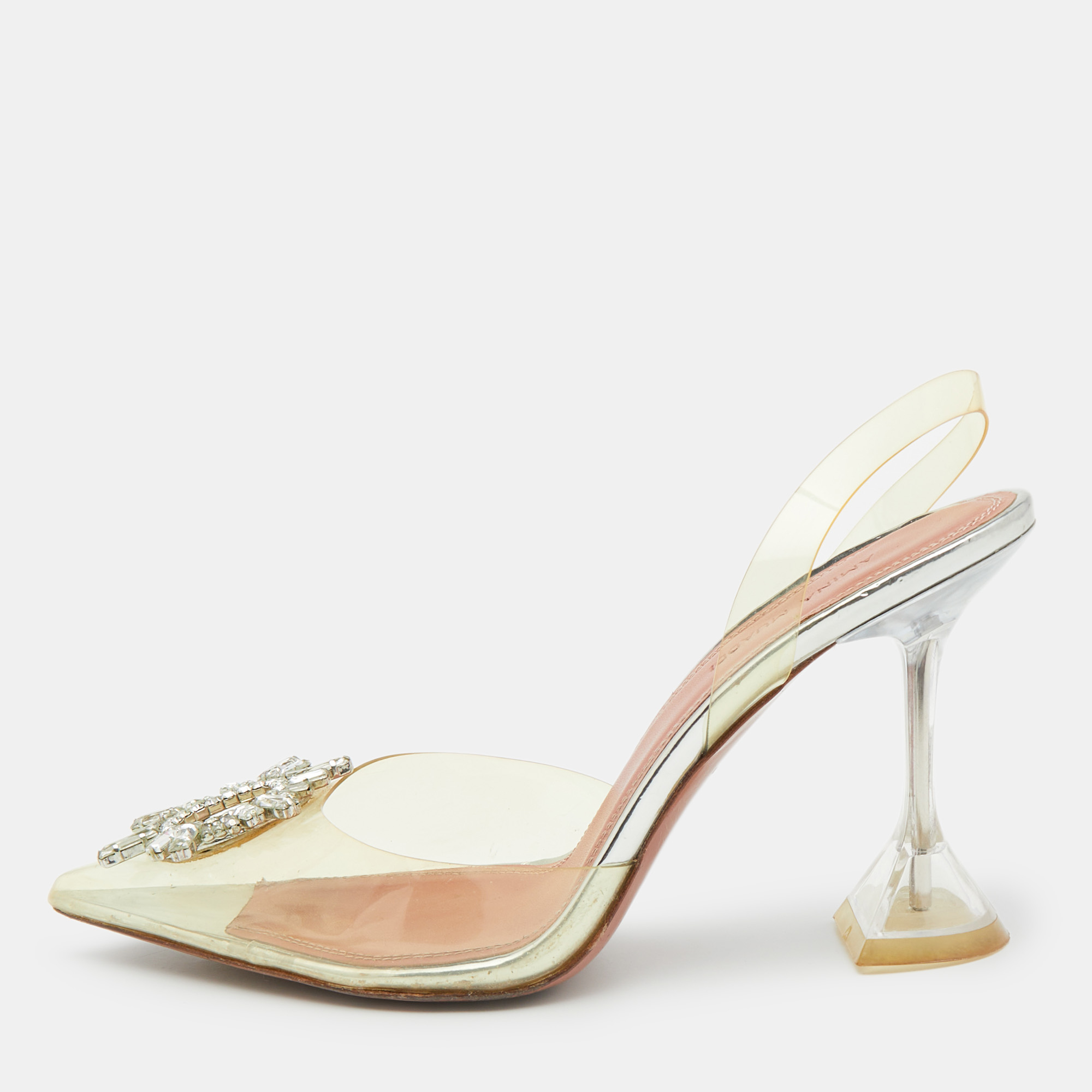 

Amina Muaddi Transparent PVC Begum Pointed Toe Pumps Size