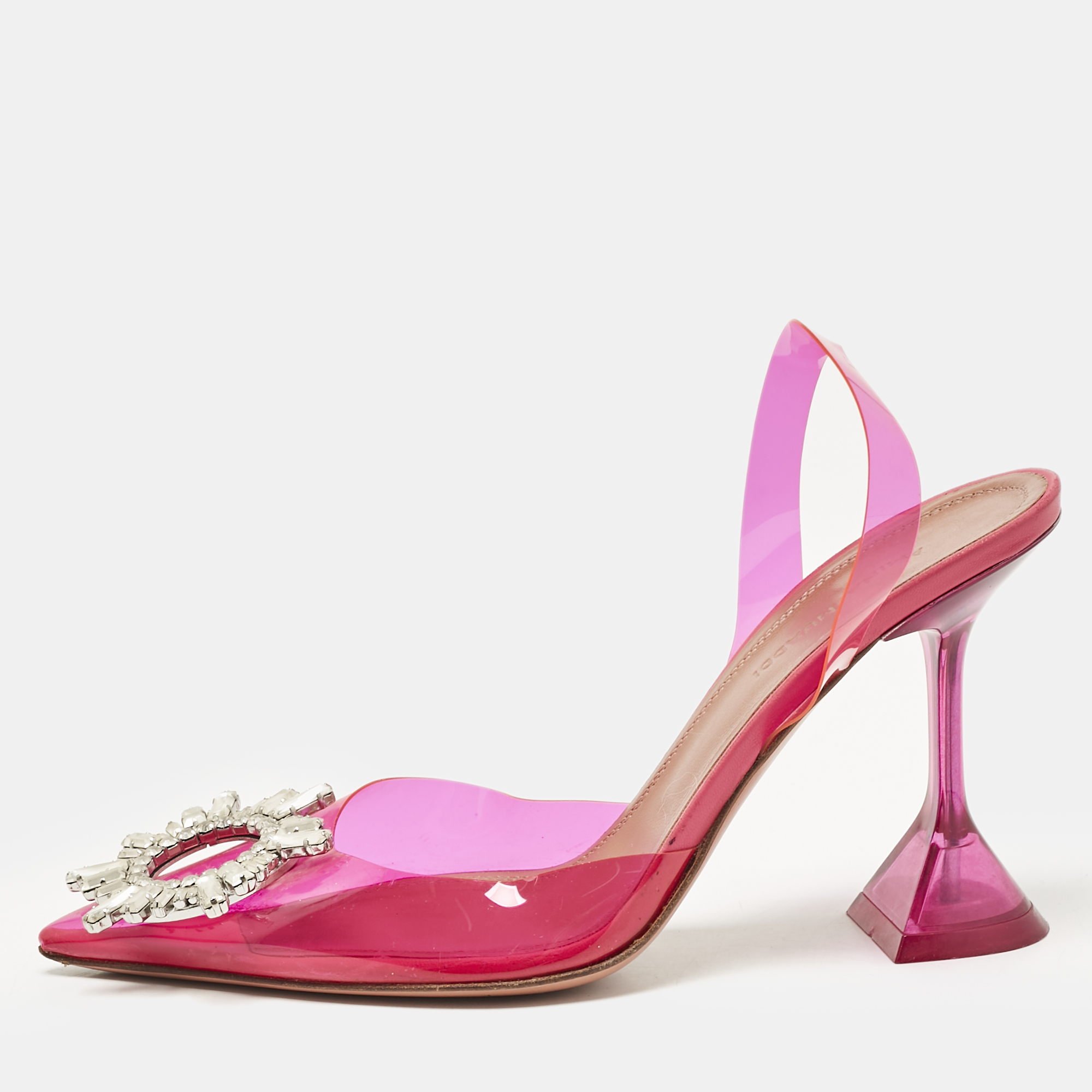 

Amina Muaddi Pink PVC Begum Slingback Pumps Size