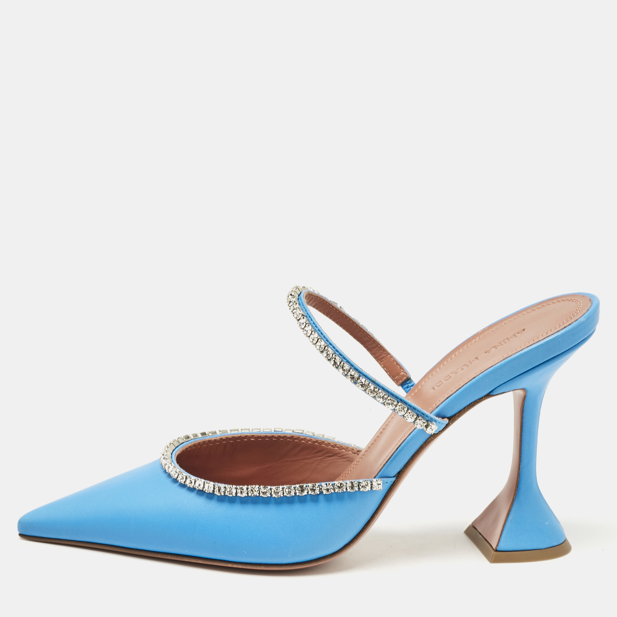 

Amina Muaddi Blue Leather Gilda Pointed Toe Mules Size