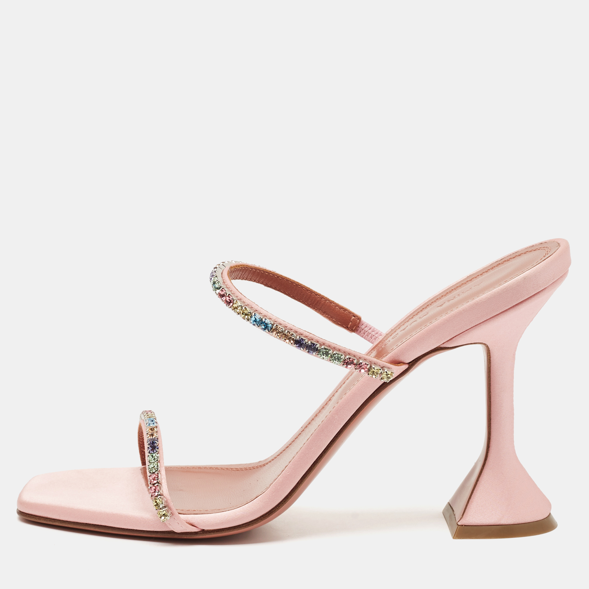 

Amina Muaddi Pink Satin Gilda Crystal-Embellished Sandals Size