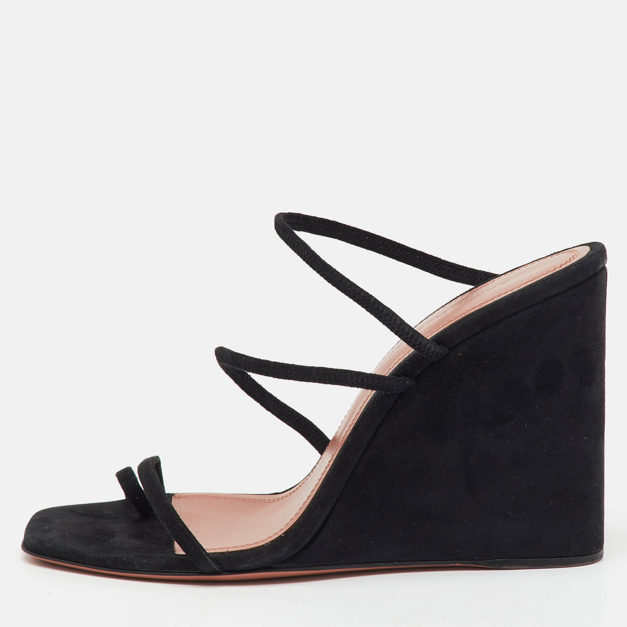 

Amina Muaddi Black Suede Naima Wedge Sandals Size