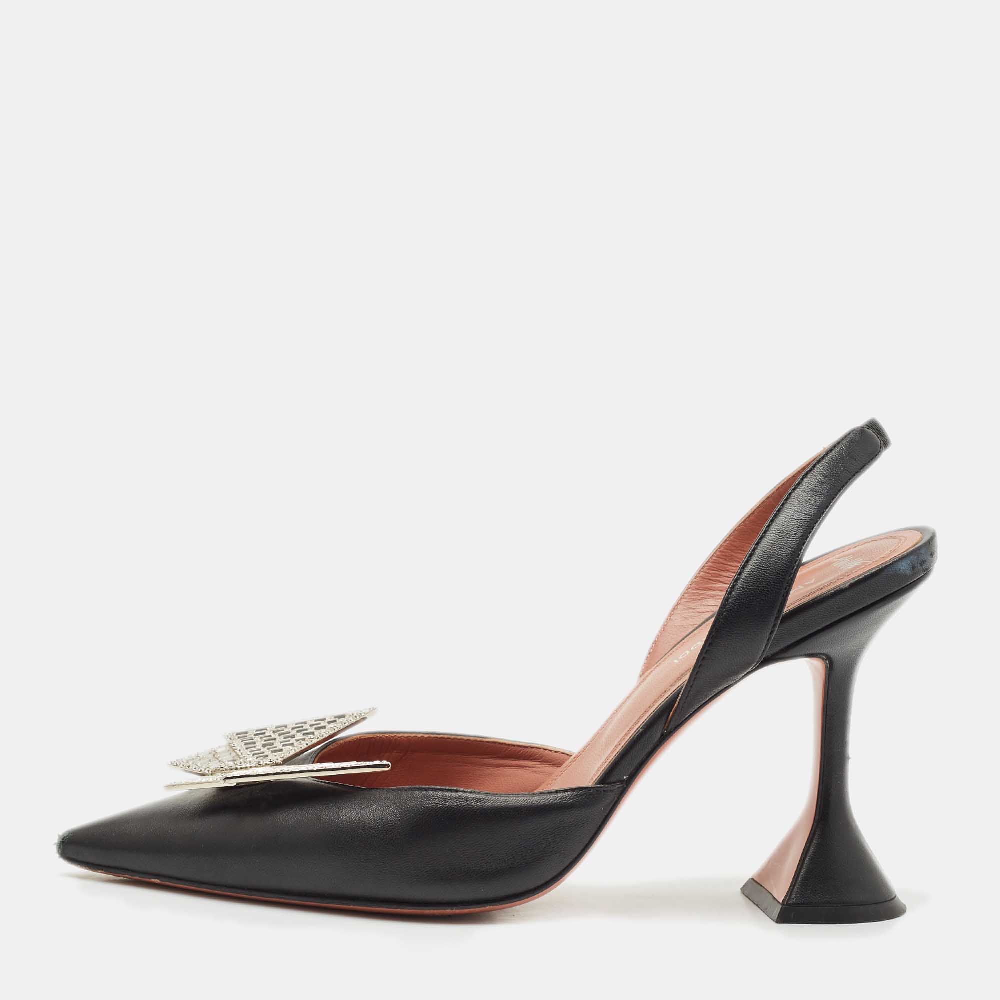 

Amina Muaddi X Awge Black Leather Phoenix Slingback Pumps Size
