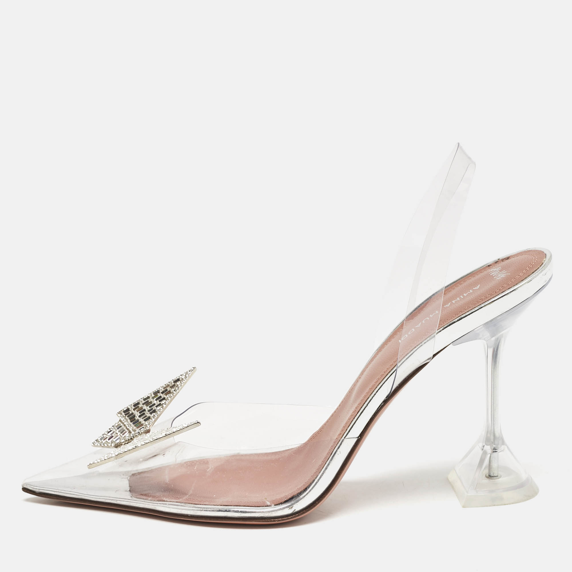 

Amina Muaddi X Awge Transparent PVC Phoenix Slingback Pumps Size